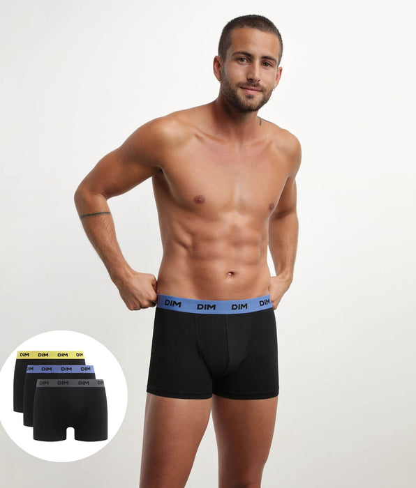 DIM Pack de 3 bóxers de hombre negros con cinturilla de color Mimosa Lila Mix & Colors