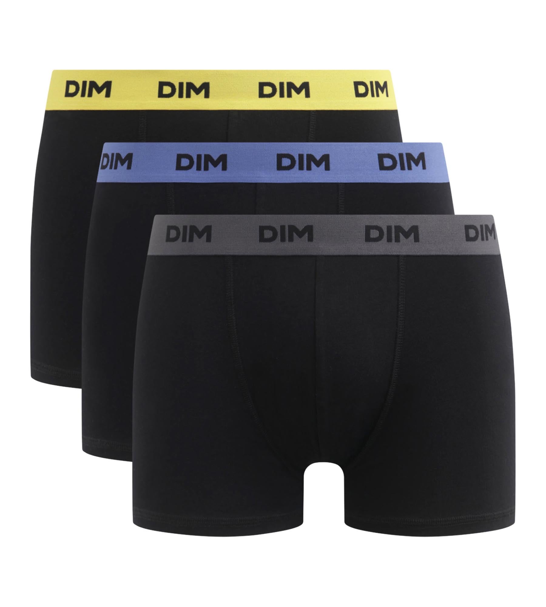 DIM Pack de 3 bóxers de hombre negros con cinturilla de color Mimosa Lila Mix & Colors