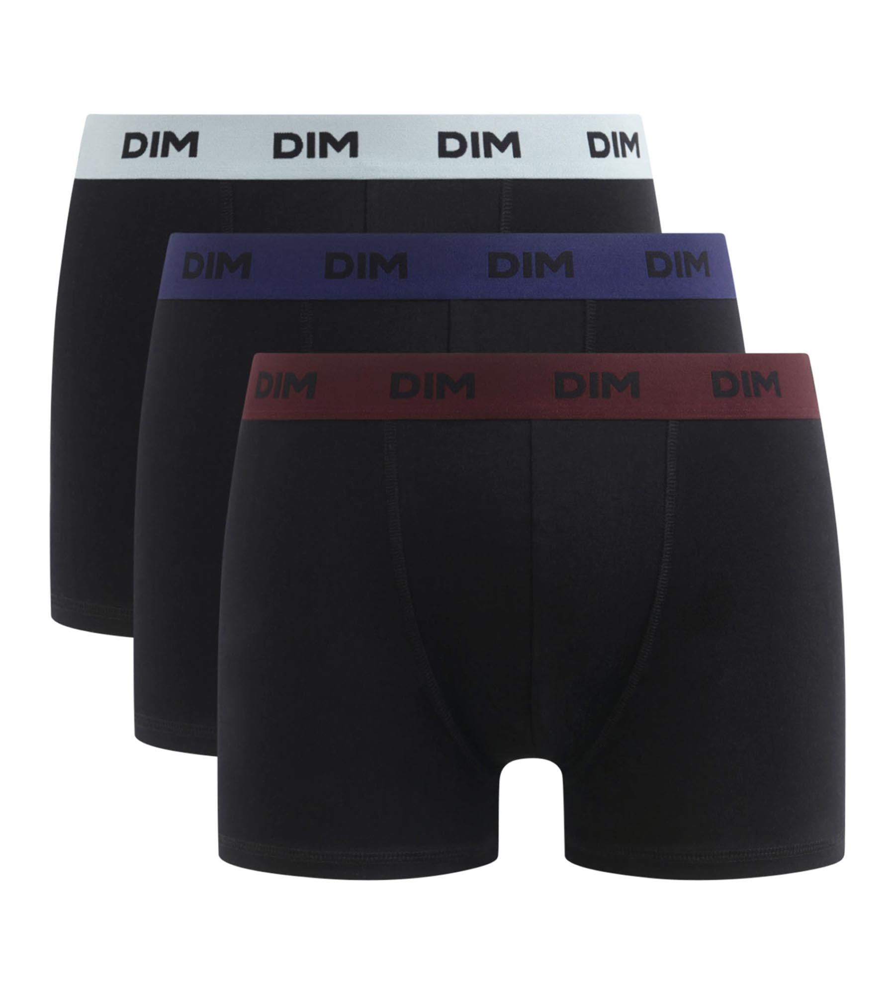 DIM Pack de 3 bóxers de hombre negros con cinturilla color Uva Mix & Colors