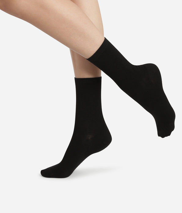 DIM Lote de 2 pares de calcetines negros para mujer de puro algodón