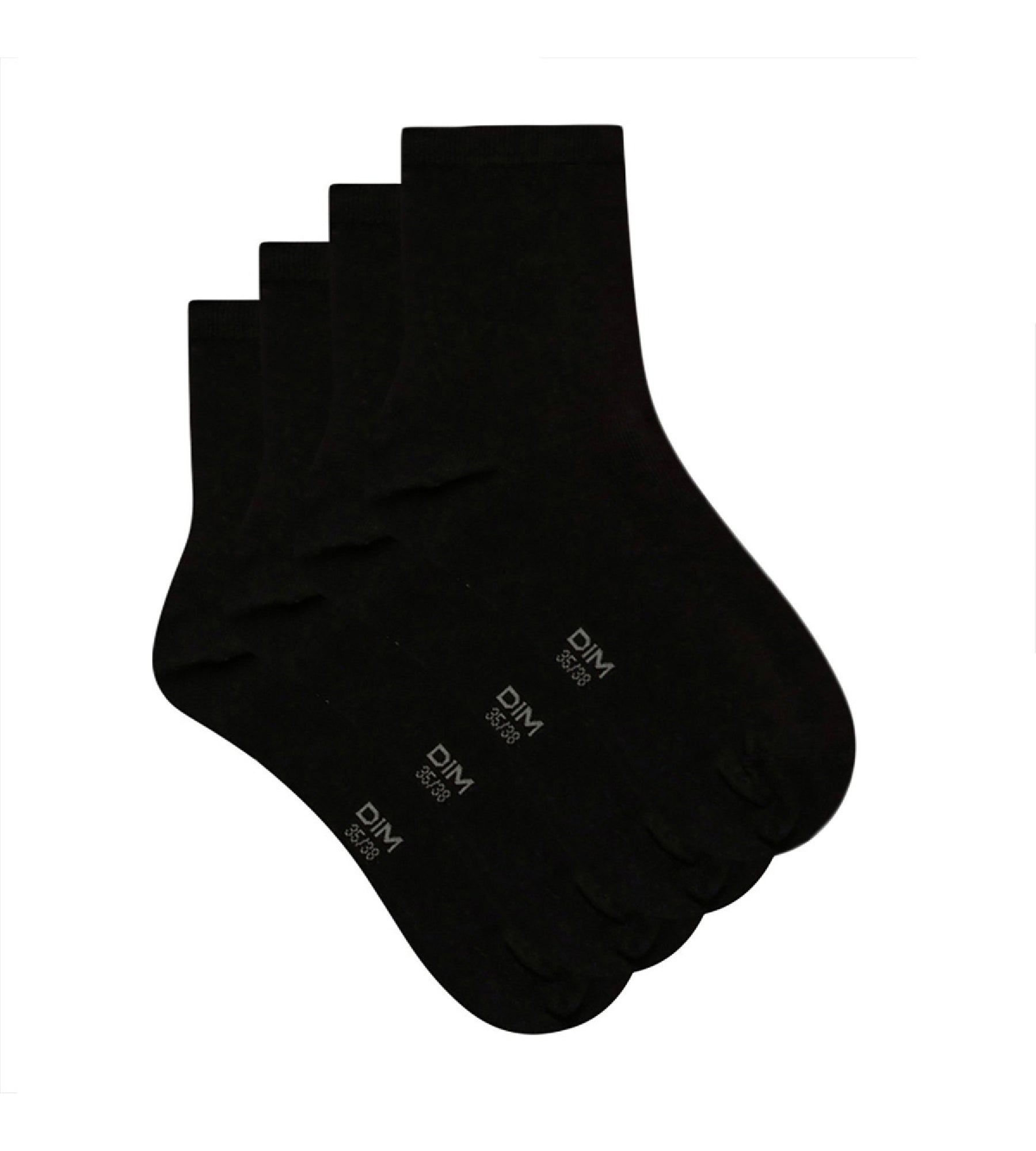 DIM Lote de 2 pares de calcetines negros para mujer de puro algodón