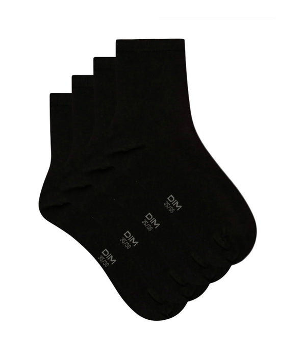 DIM Lote de 2 pares de calcetines negros para mujer de puro algodón