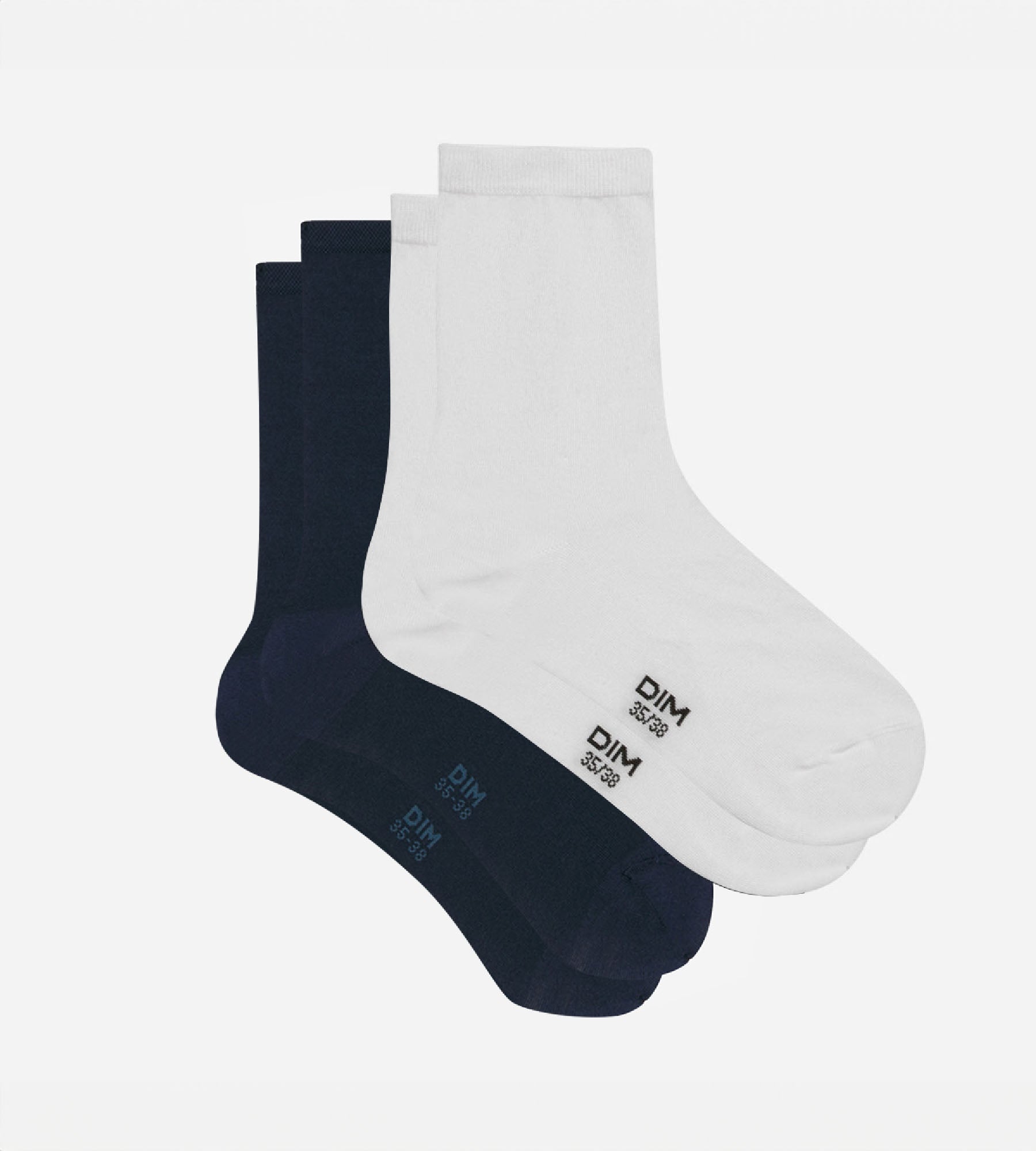 DIM Pack de 2 pares de calcetines de mujer Azul Cachemira Gris Basic Coton
