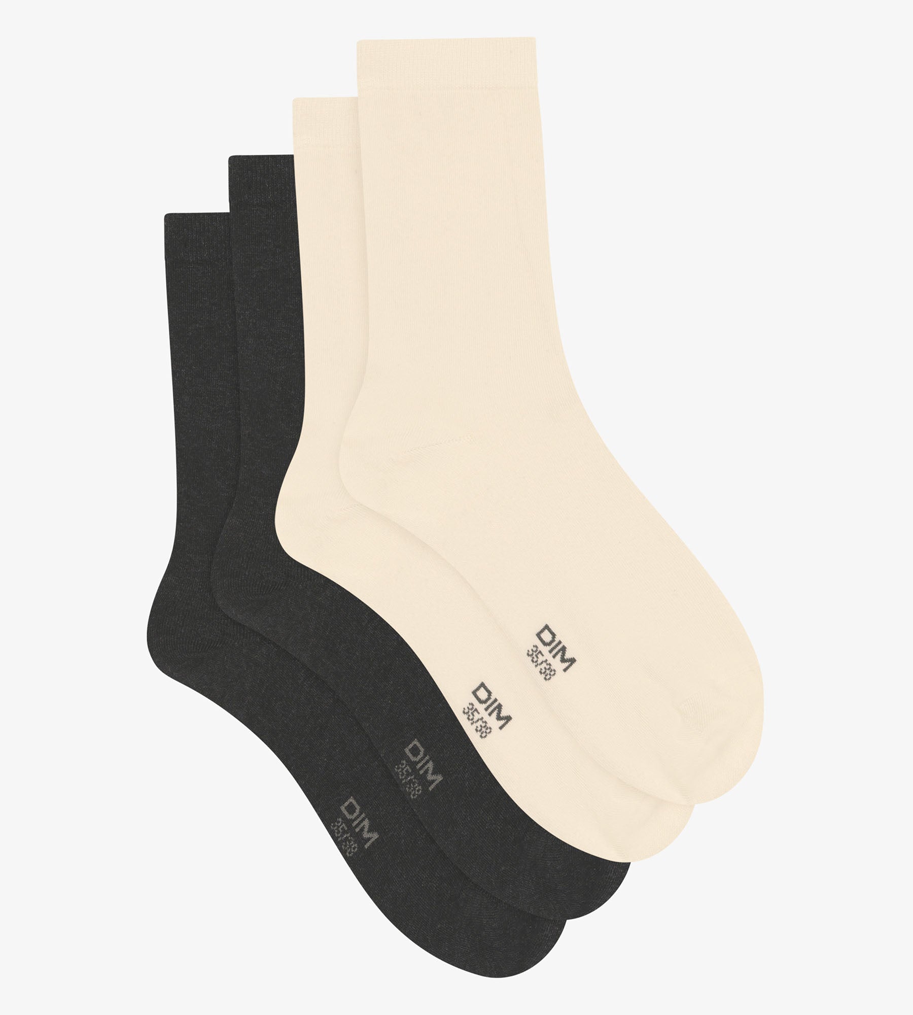 DIM Pack de 2 pares de calcetines de mujer de algodón marfil hasta la rodilla Dim