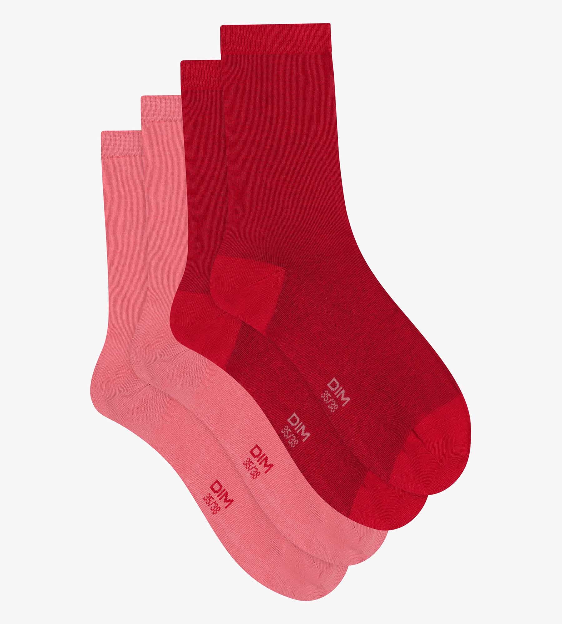 DIM Pack de 2 pares de calcetines de algodón rosa para mujer Dim