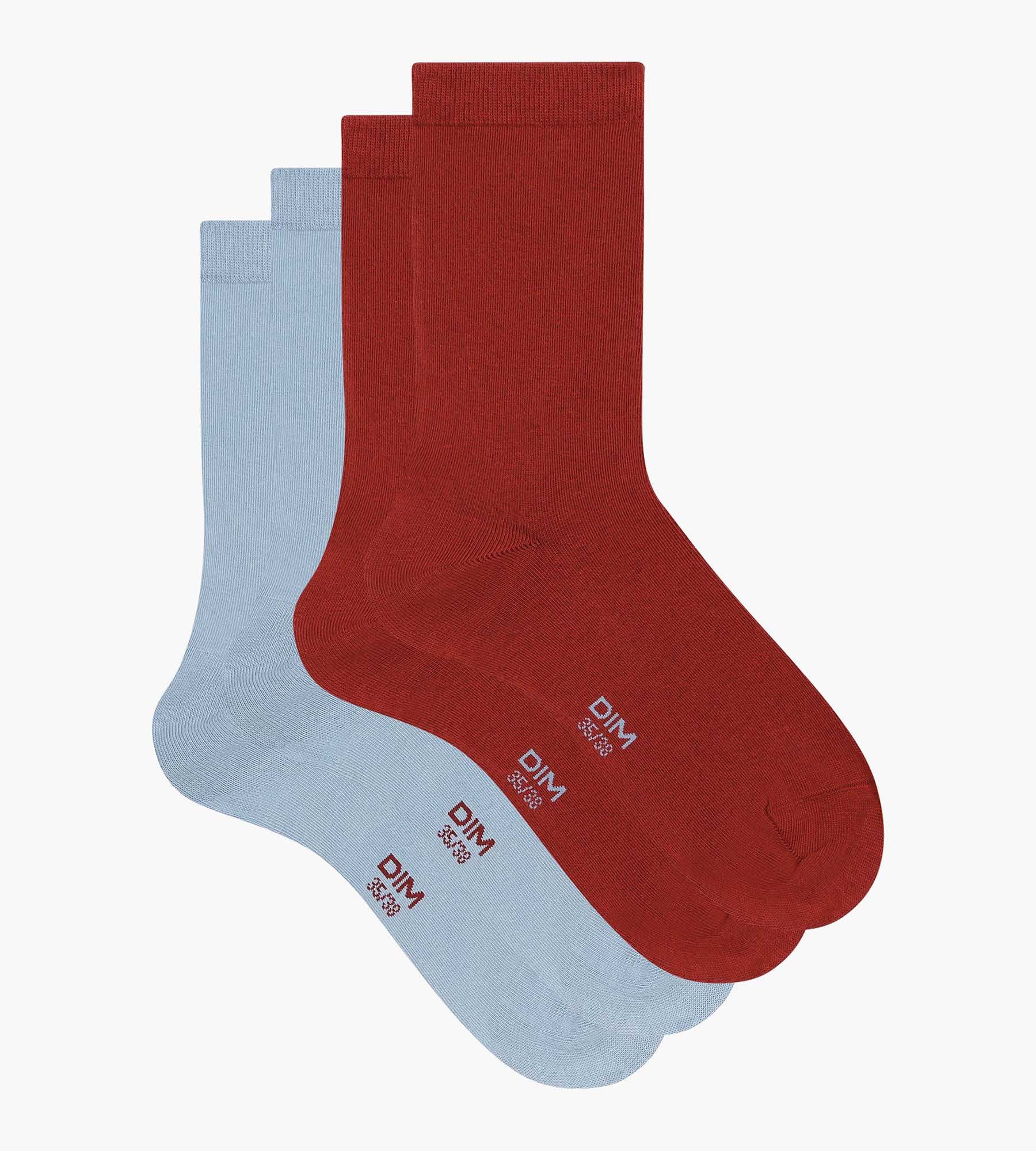 DIM Pack de 2 pares de calcetines de mujer Rojo Azul Algodón