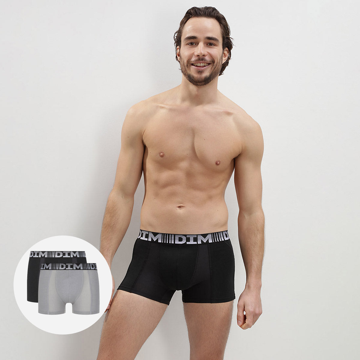 DIM Juego de 2 bóxers para hombre antitranspirables Negro Gris Perla 3D Flex Air