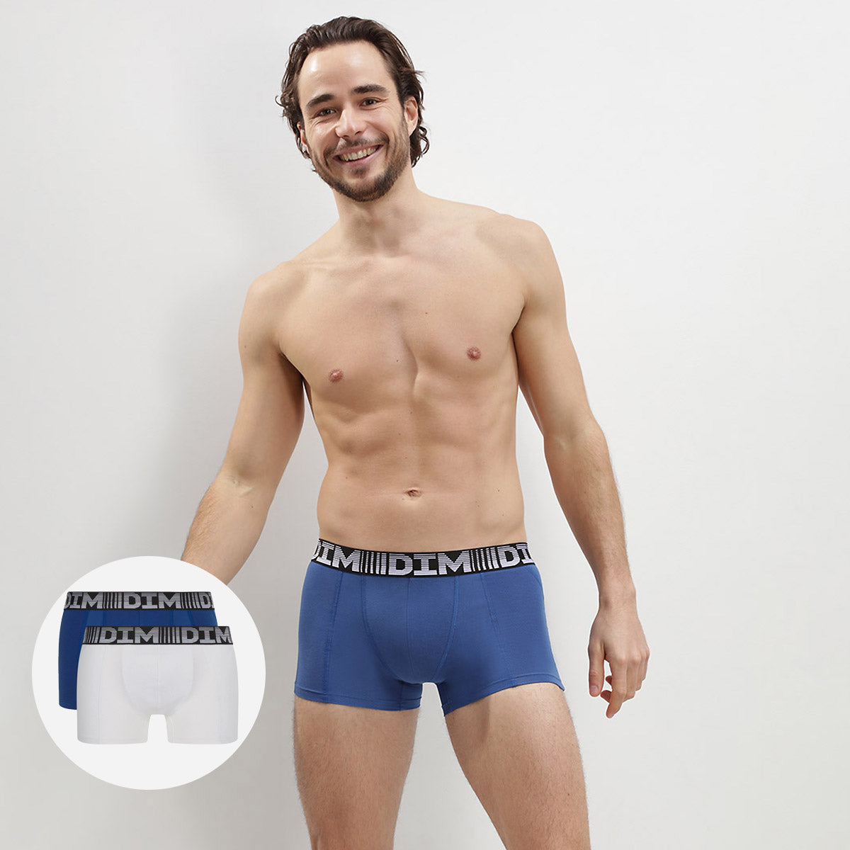 DIM Juego de 2 bóxers para hombre antitranspirables Azul Acero Blanco 3D Flex Air
