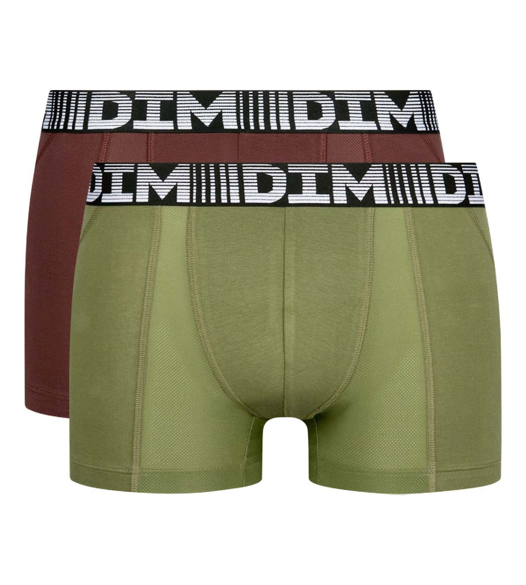 DIM Pack de 2 bóxer para hombre antitranspirables de algodón y licra Caqui 3D Flex Air