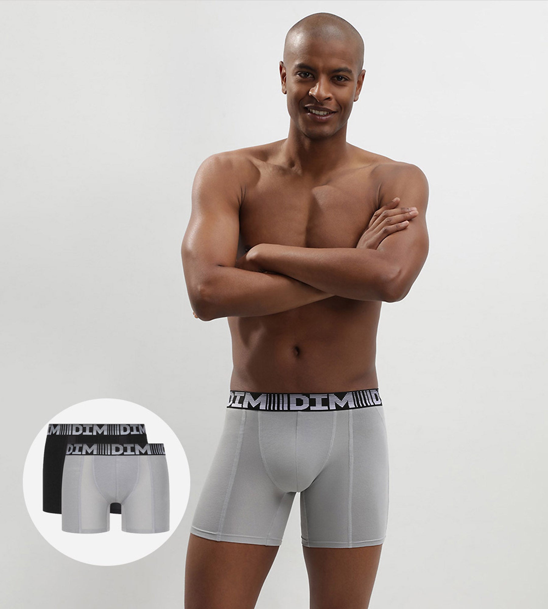 DIM Juego de 2 bóxers para hombre antitranspirantes Negro Gris 3D Flex Air