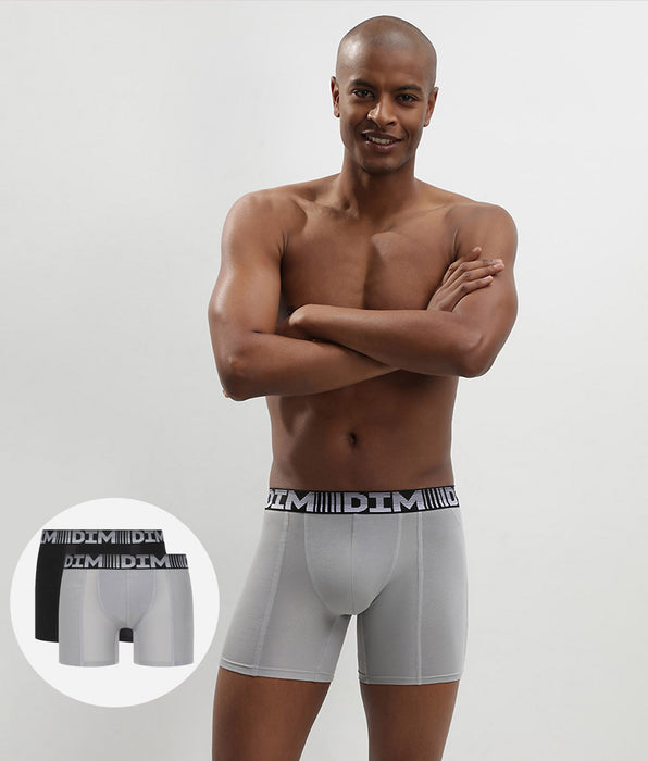 DIM Juego de 2 bóxers para hombre antitranspirantes Negro Gris 3D Flex Air