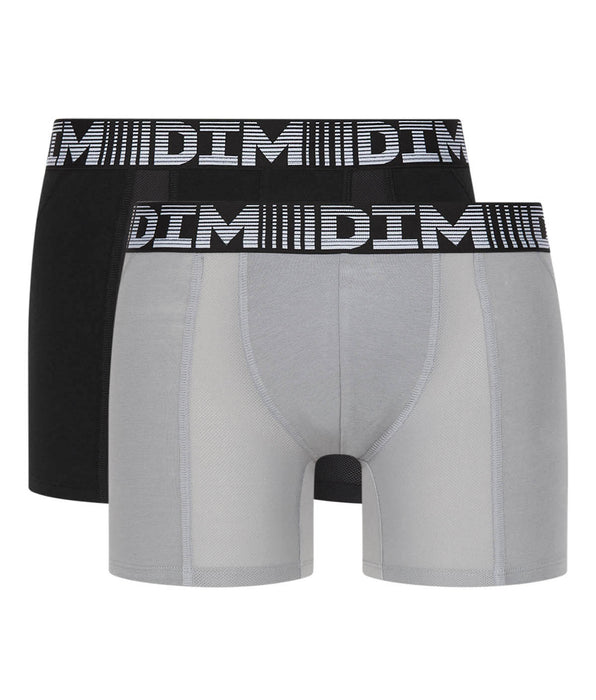 DIM Juego de 2 bóxers para hombre antitranspirantes Negro Gris 3D Flex Air
