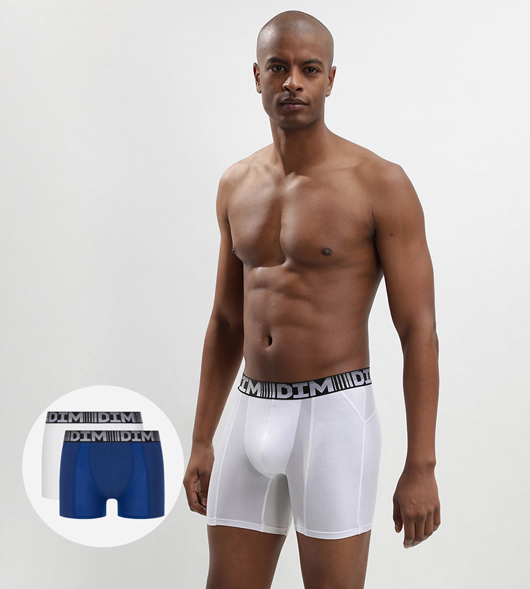 DIM Juego de 2 bóxers largos para hombre antitranspirantes Azul Blanco 3D Flex Air