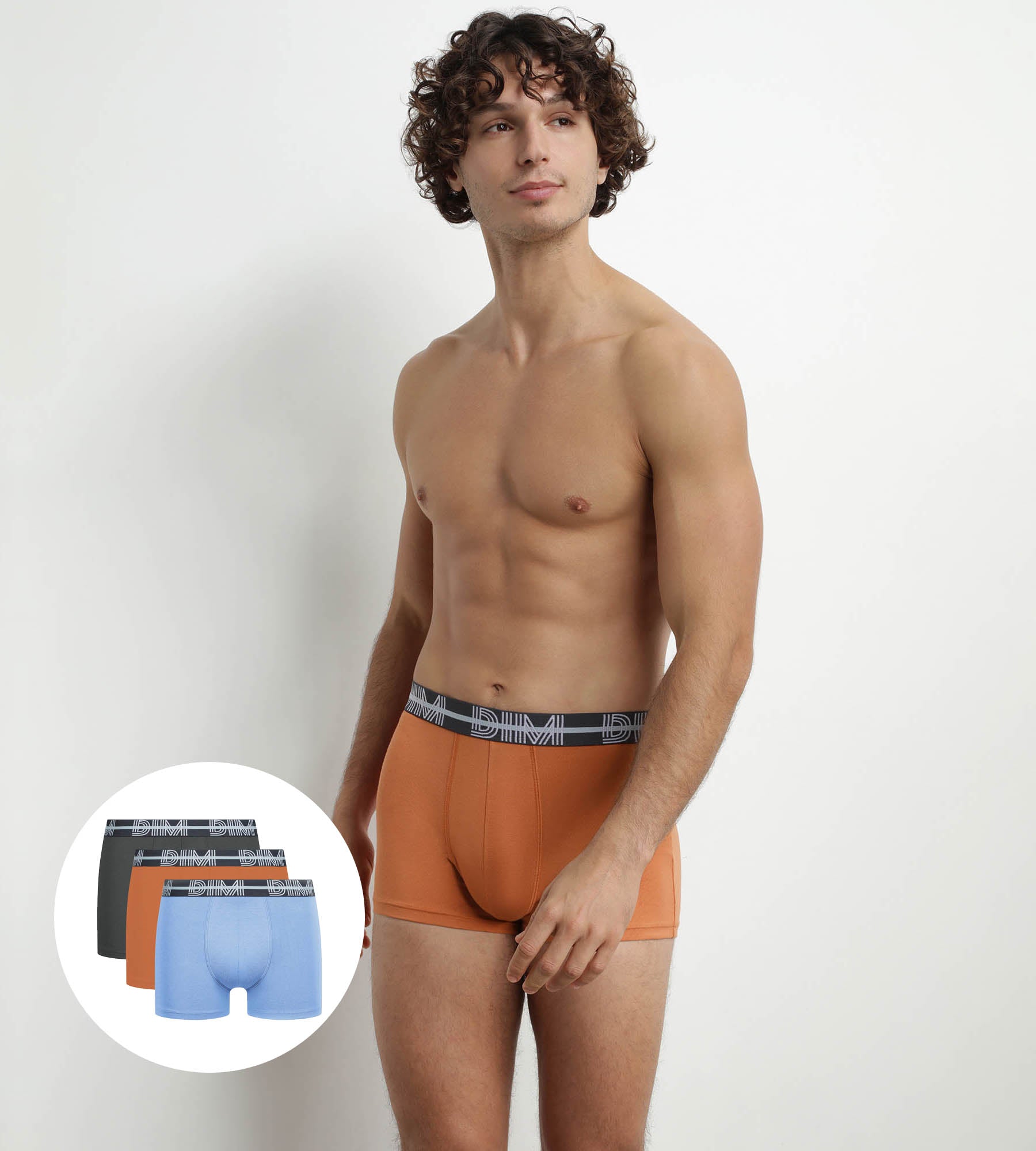 DIM Pack de 3 bóxers de hombre con cinturón 3D Gris Azul Naranja Dim Powerful