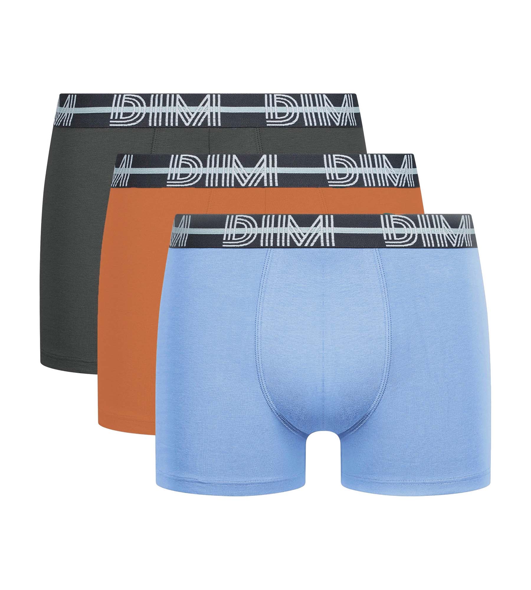 DIM Pack de 3 bóxers de hombre con cinturón 3D Gris Azul Naranja Dim Powerful