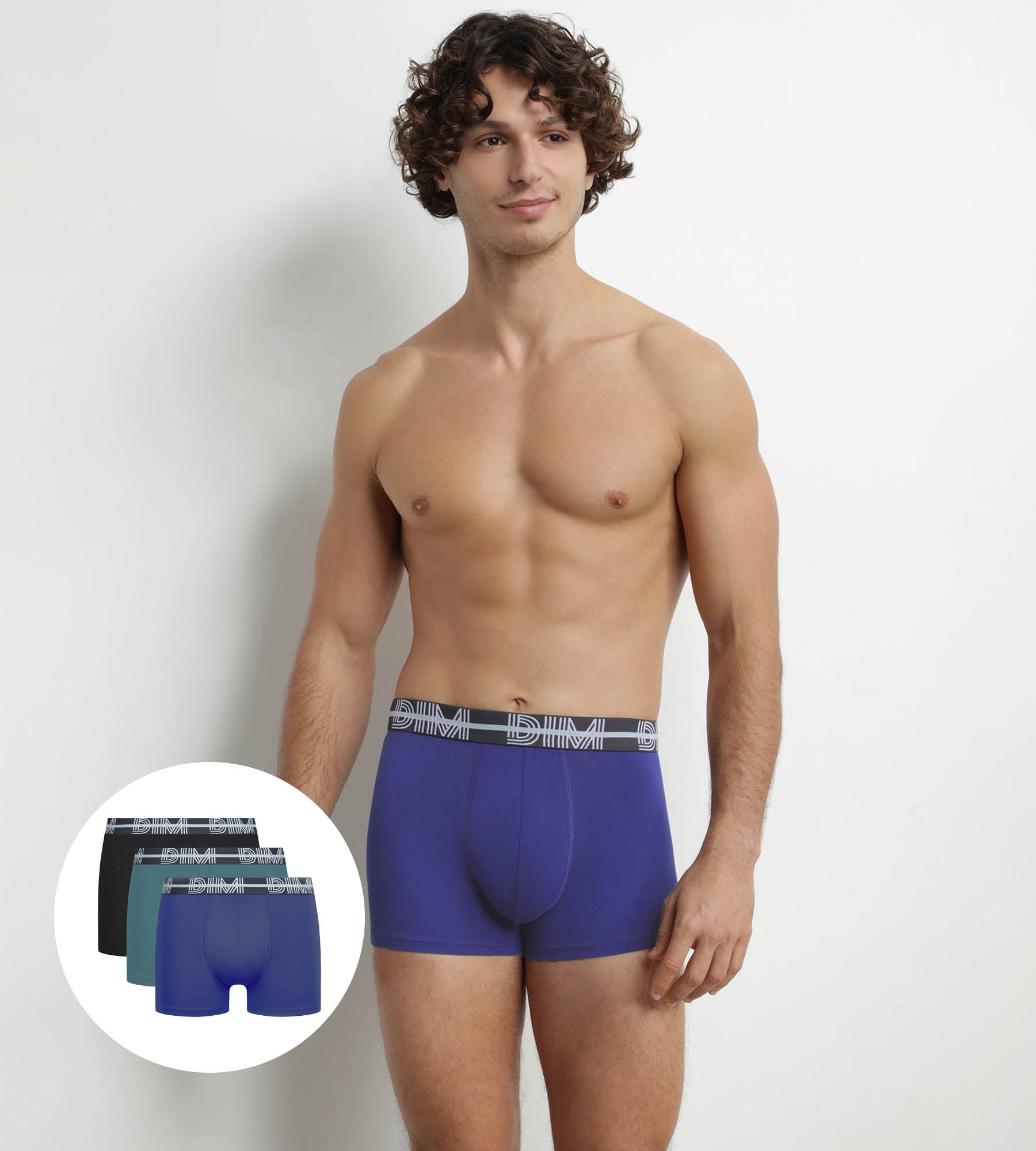 DIM Pack de 3 bóxers con cinturón 3D para hombre Negro Azul Verde Dim Powerful