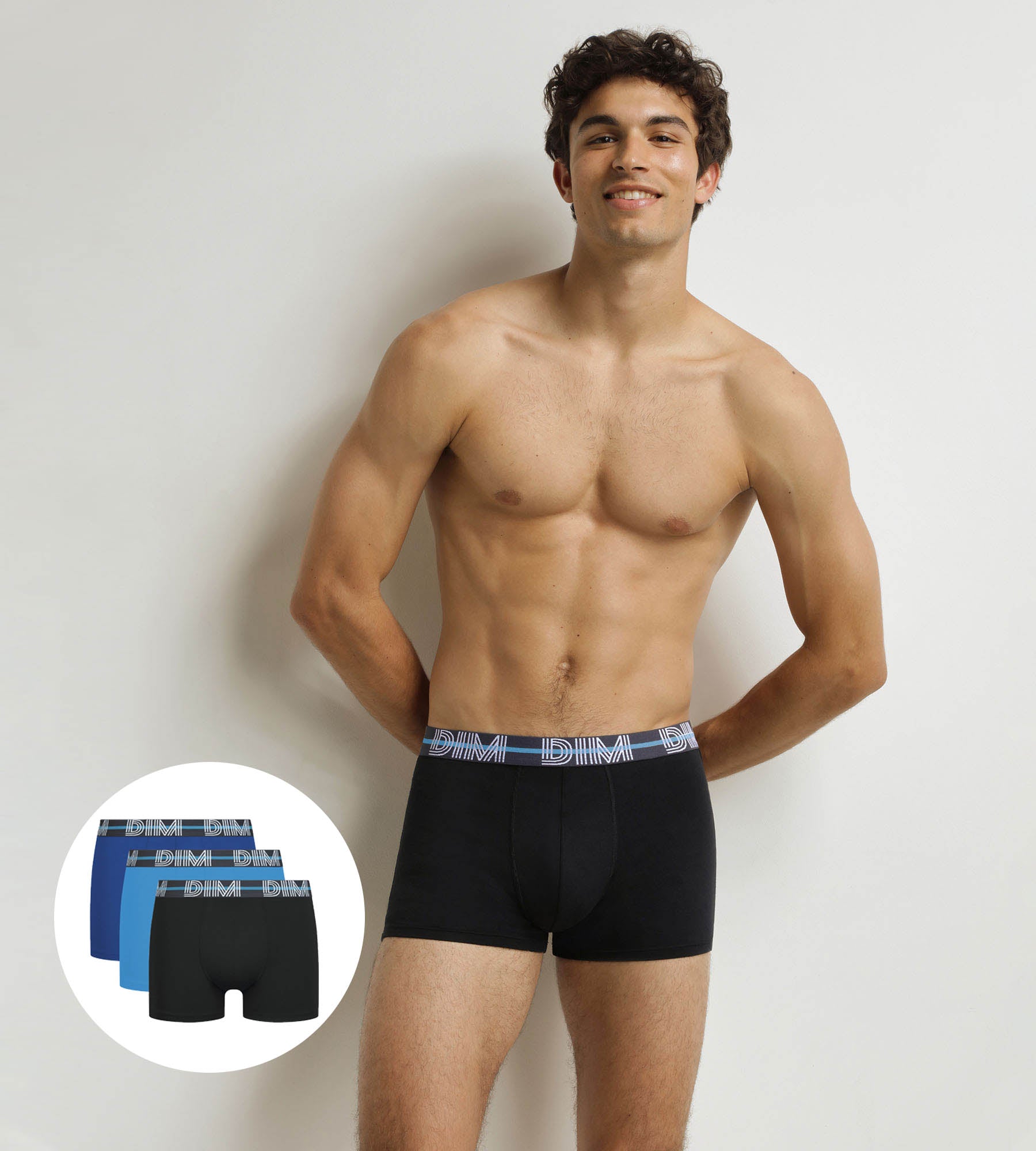 DIM Pack de 3 calzoncillos para hombre Black Blue Powerful