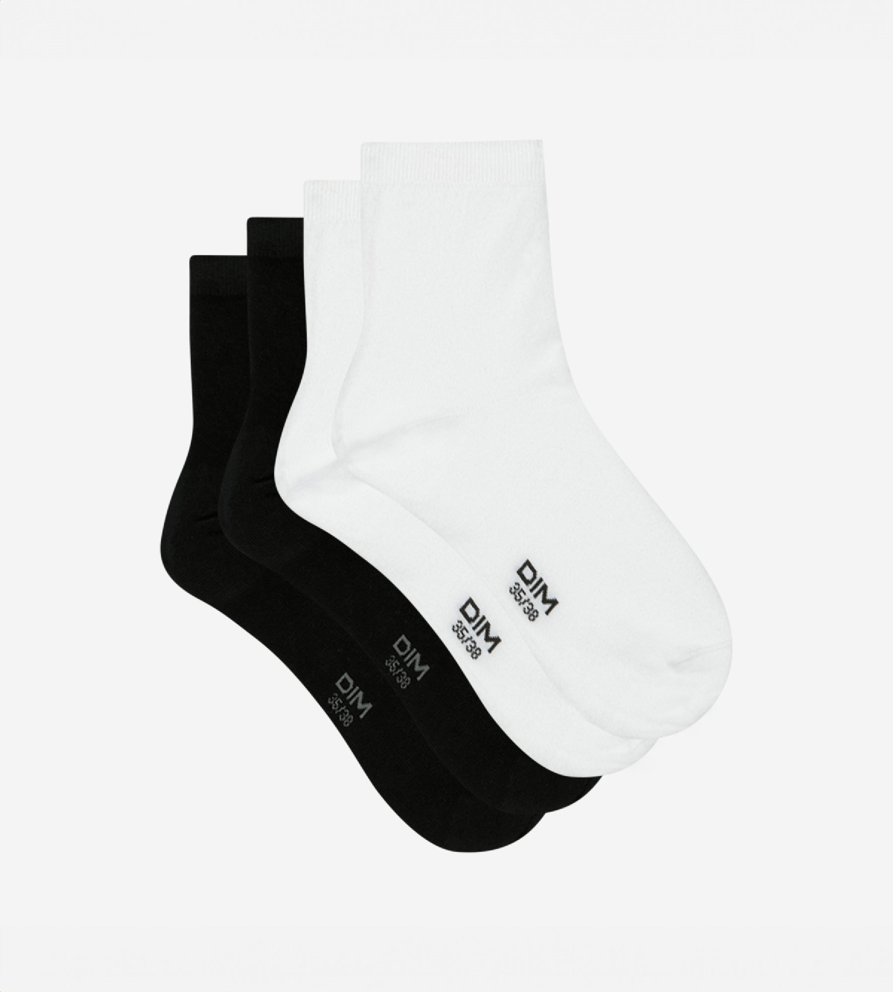 DIM Pack de 2 pares de calcetines bajos de algodón blancos y negros