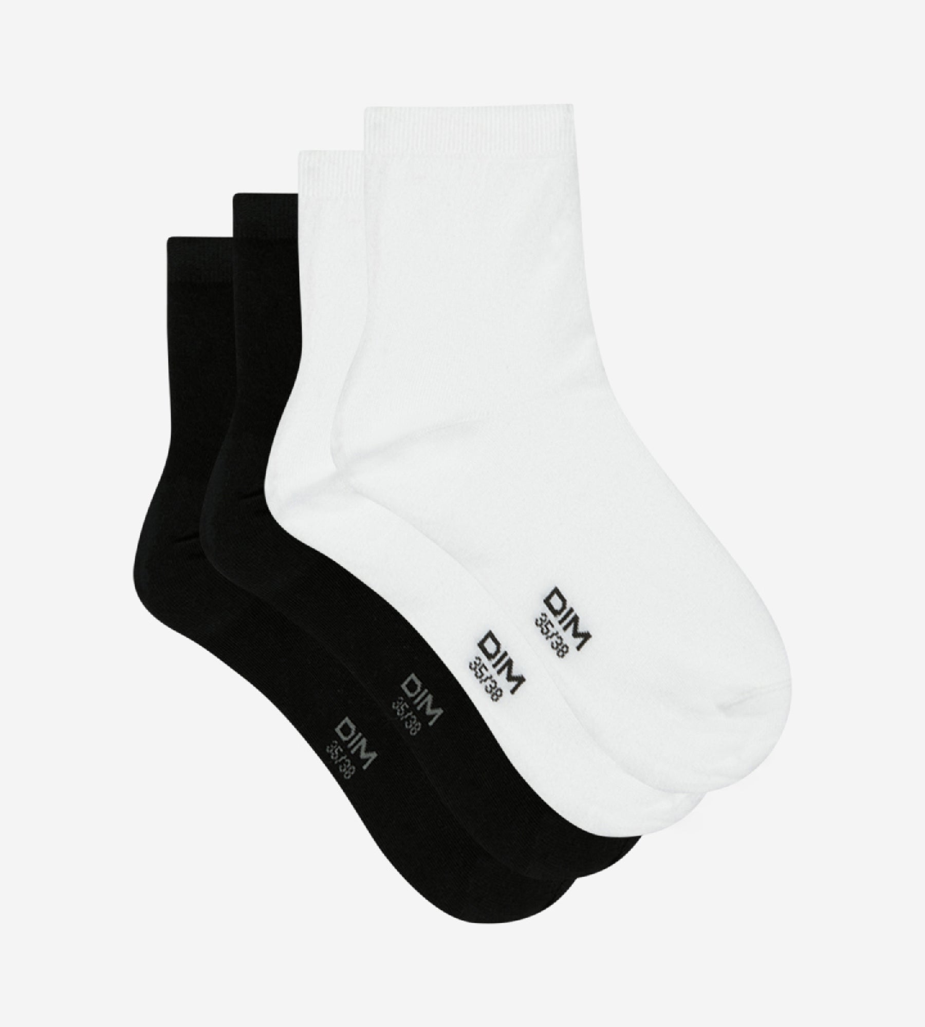 DIM Pack de 2 pares de calcetines bajos de algodón blancos y negros