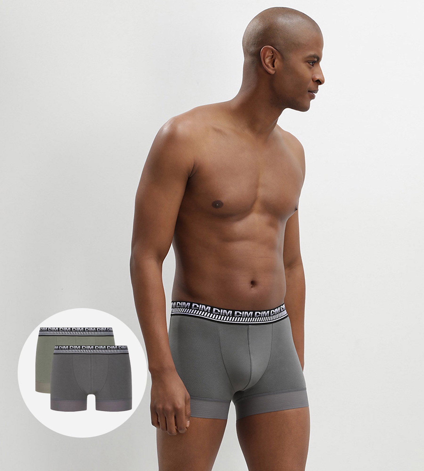 DIM Juego de bóxers para hombre en algodón elástico Verde Oliva Stay and Fit
