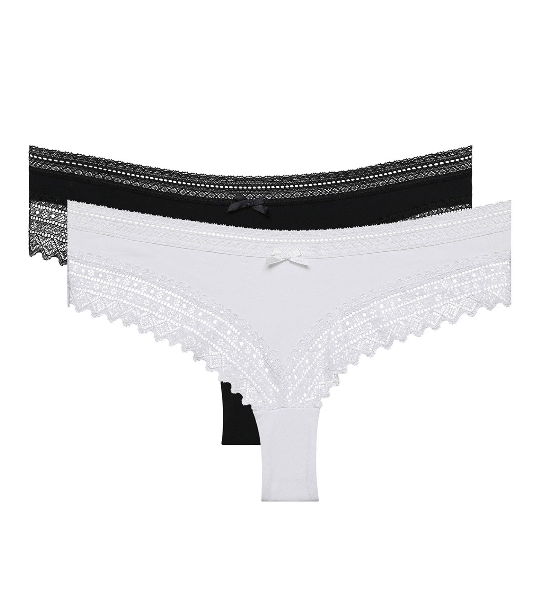 DIM Lote de 2 culotes blanco y negro Sexy Fashion de algodón y encaje