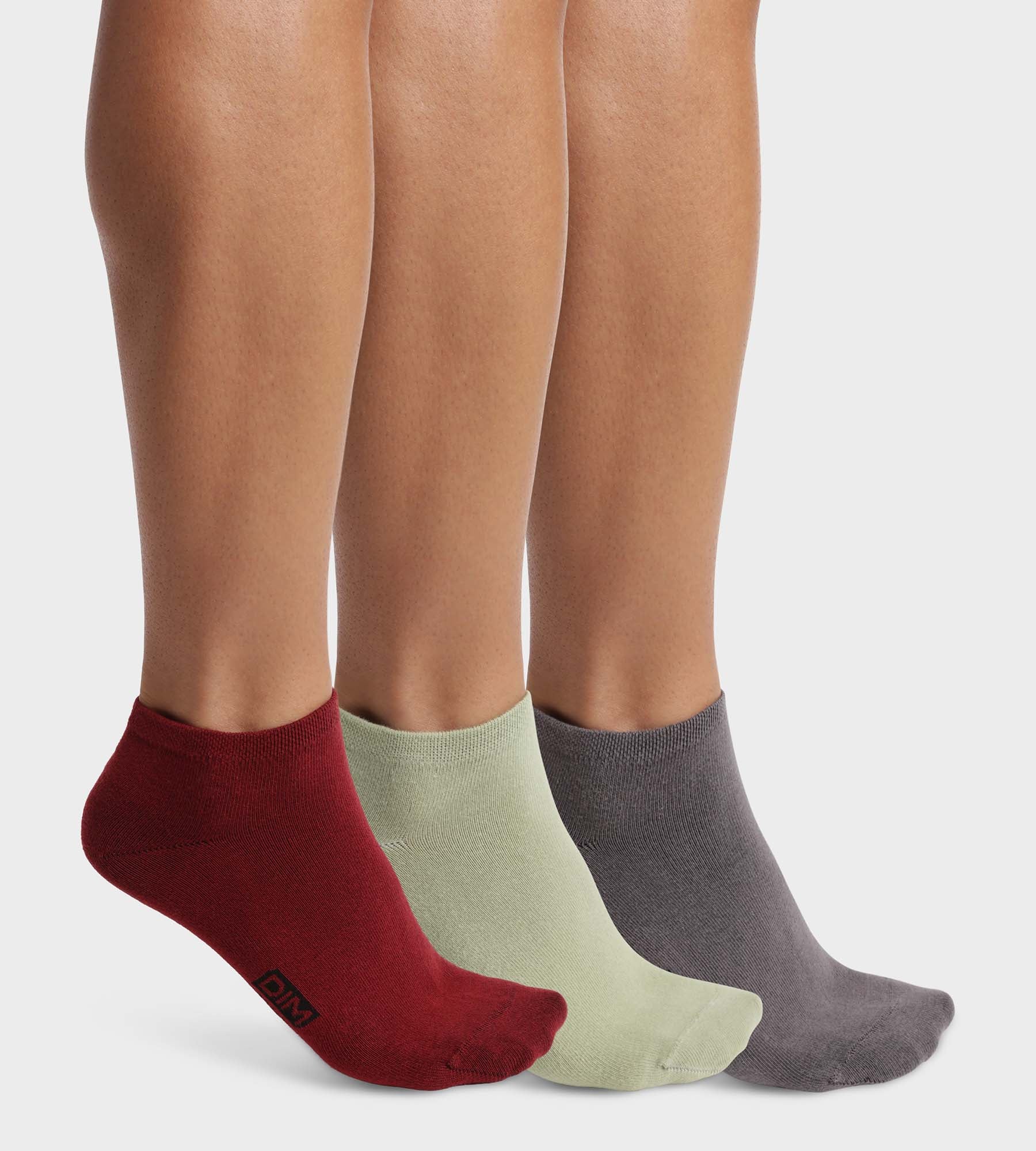 DIM Pack de 3 pares de calcetines de hombre Gris, Rojo y Verde claro Dim Coton