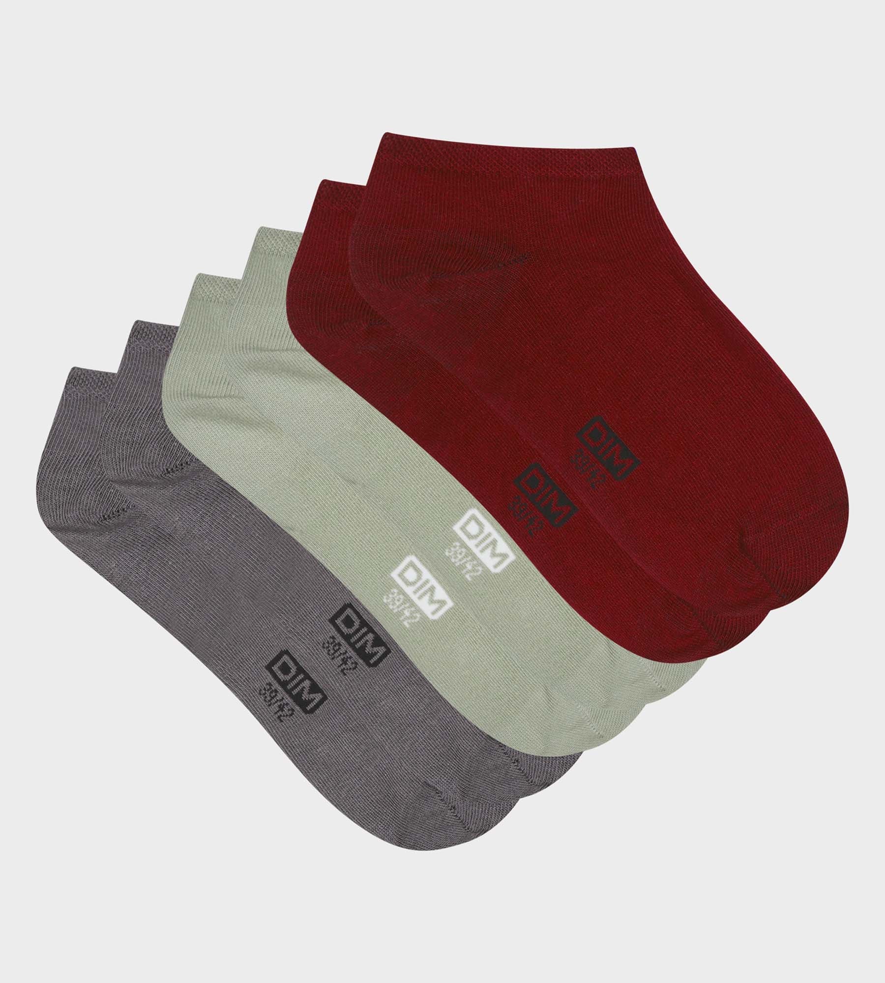 DIM Pack de 3 pares de calcetines de hombre Gris, Rojo y Verde claro Dim Coton