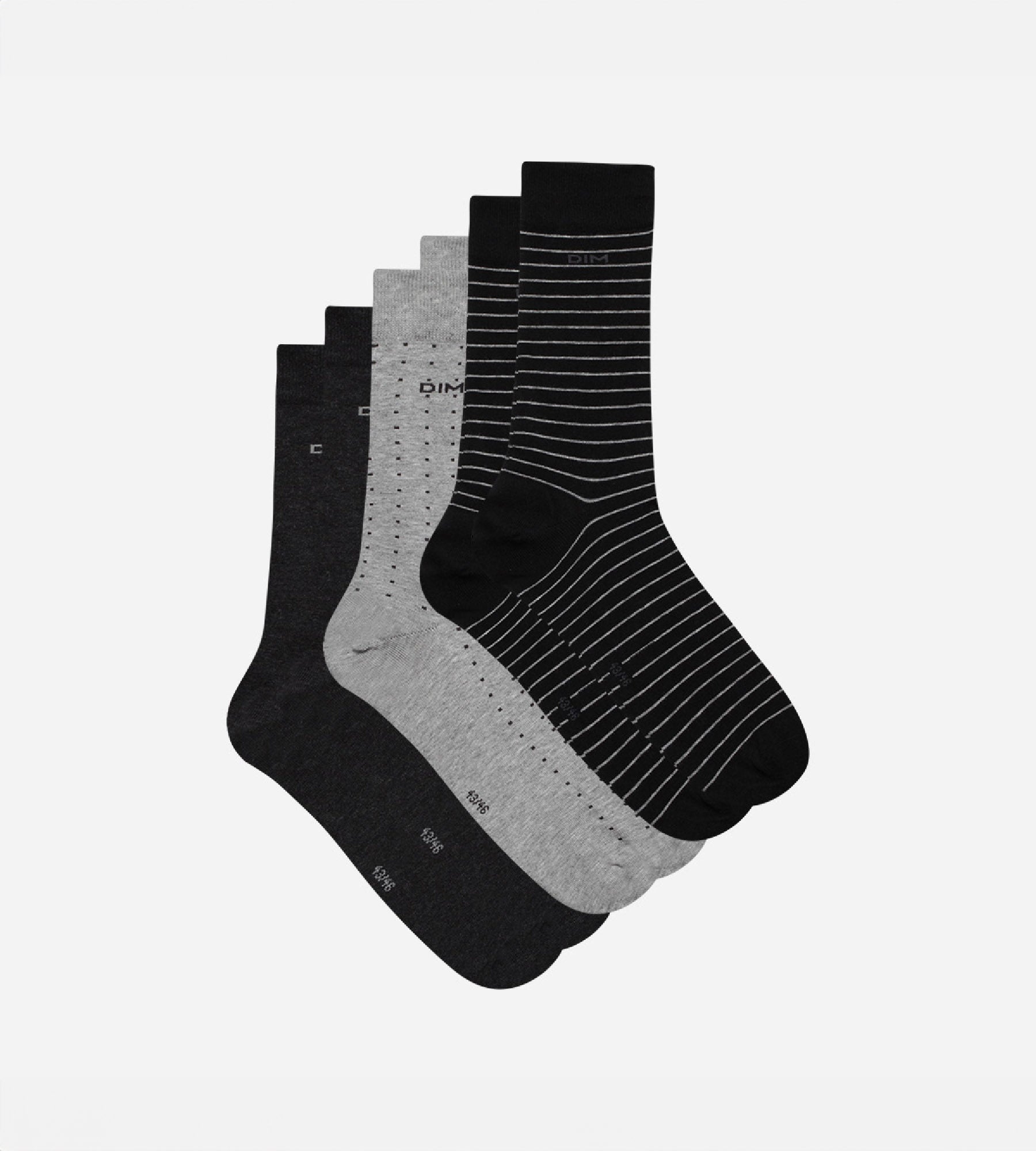 DIM Lote de 3 calcetines negros y antracita con lunares y rayas para hombre