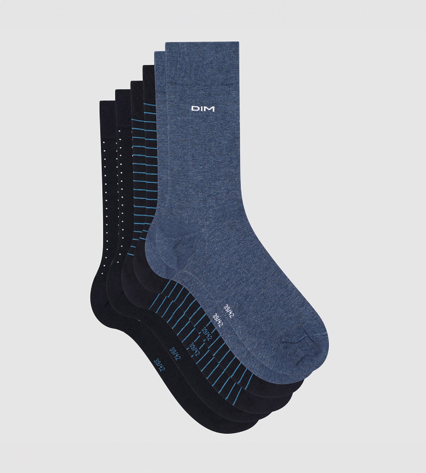 DIM Pack de 3 pares de calcetines de algodón para hombre de rayas y lunares azul Coton Style