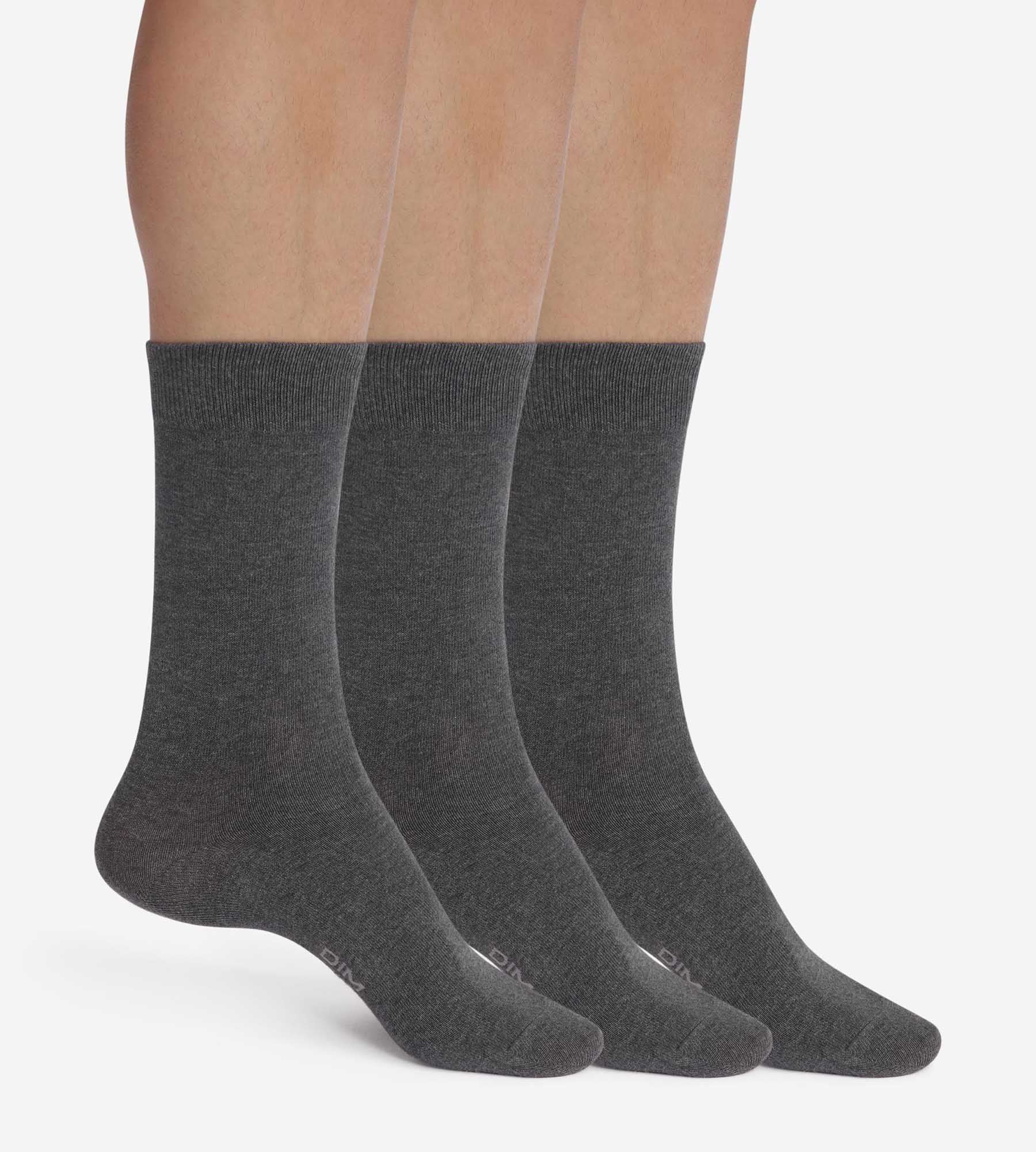 DIM Pack de 3 pares de calcetines de hombre de algodón gris Dim Coton