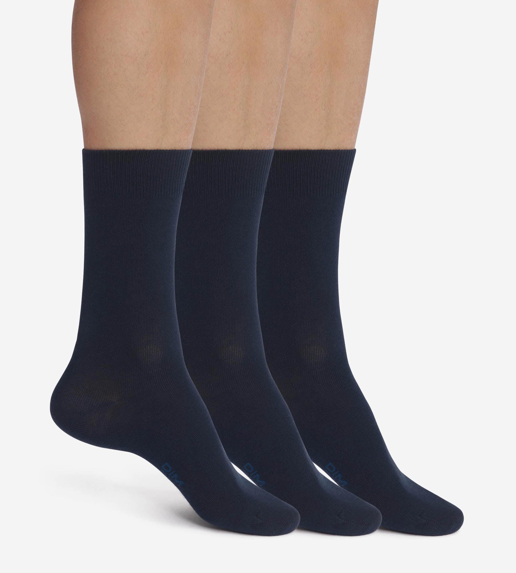 DIM Pack de 3 pares de calcetines para hombre de algodón azul marino Dim Coton Confort