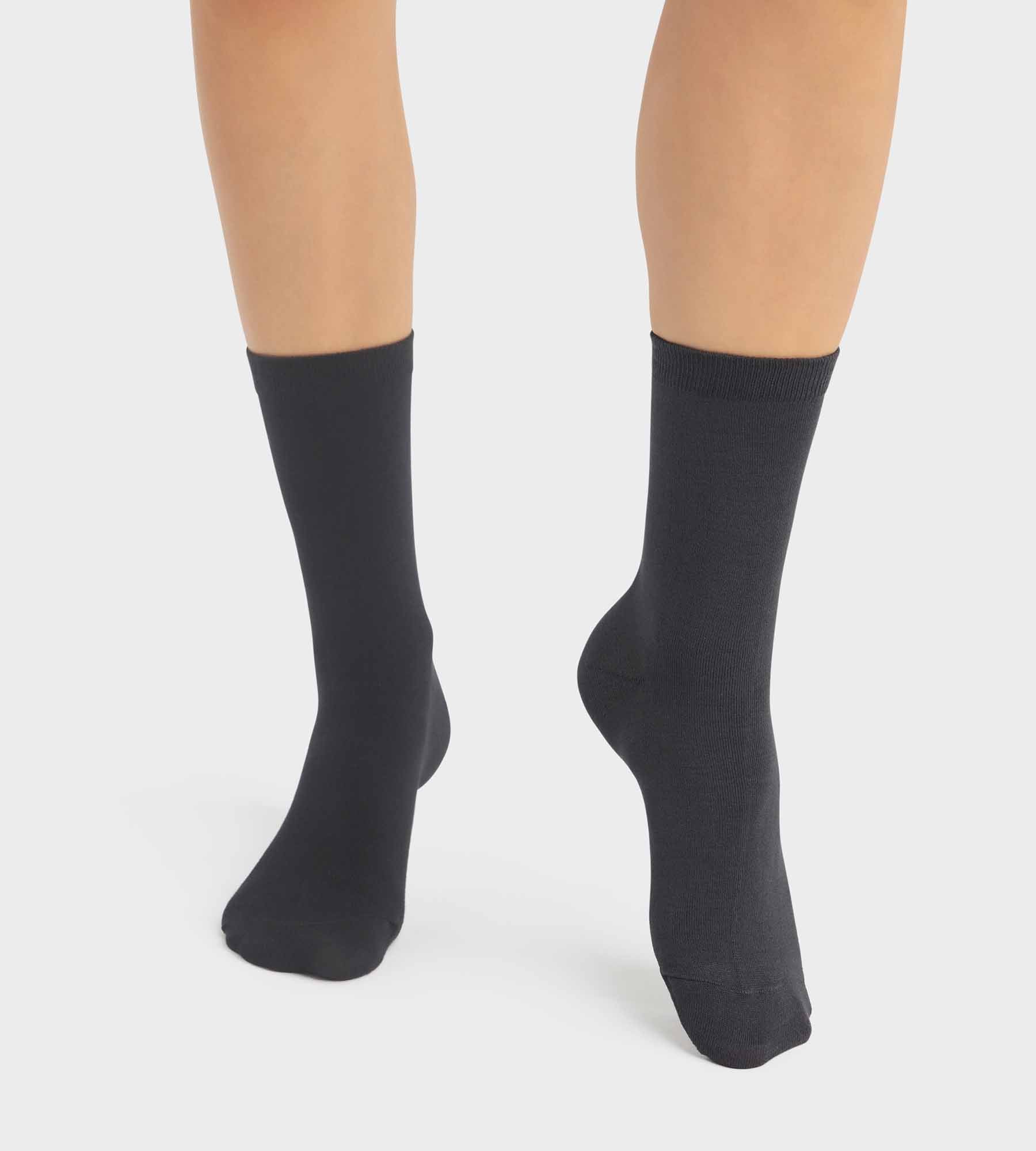 DIM Pack de 2 pares de calcetines de mujer de punto natural gris antracita de la gama Dim Bambou