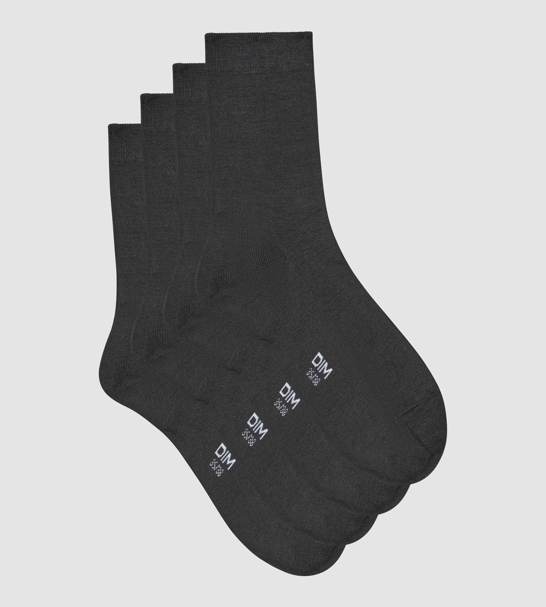 DIM Pack de 2 pares de calcetines de mujer de punto natural gris antracita de la gama Dim Bambou