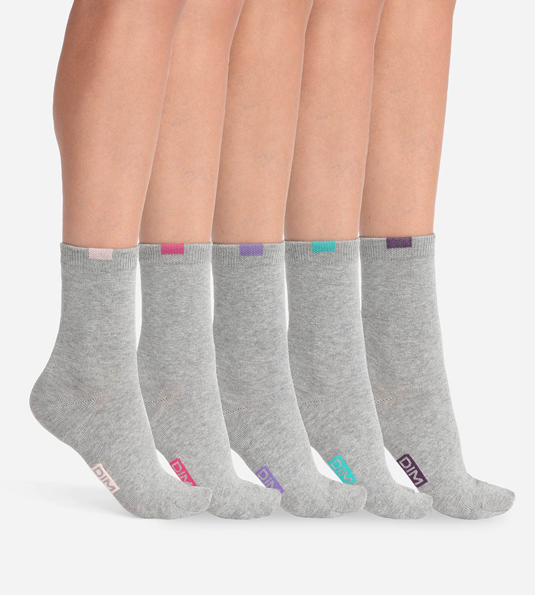 DIM Pack de 5 pares de calcetines de mujer de mezcla de algodón Gris Claro ECODIM