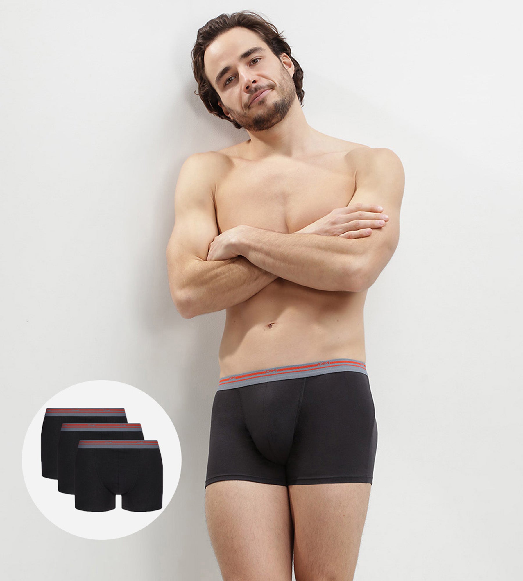 DIM Pack de 3 bóxers de algodón elástico negro para hombre Classic Colors