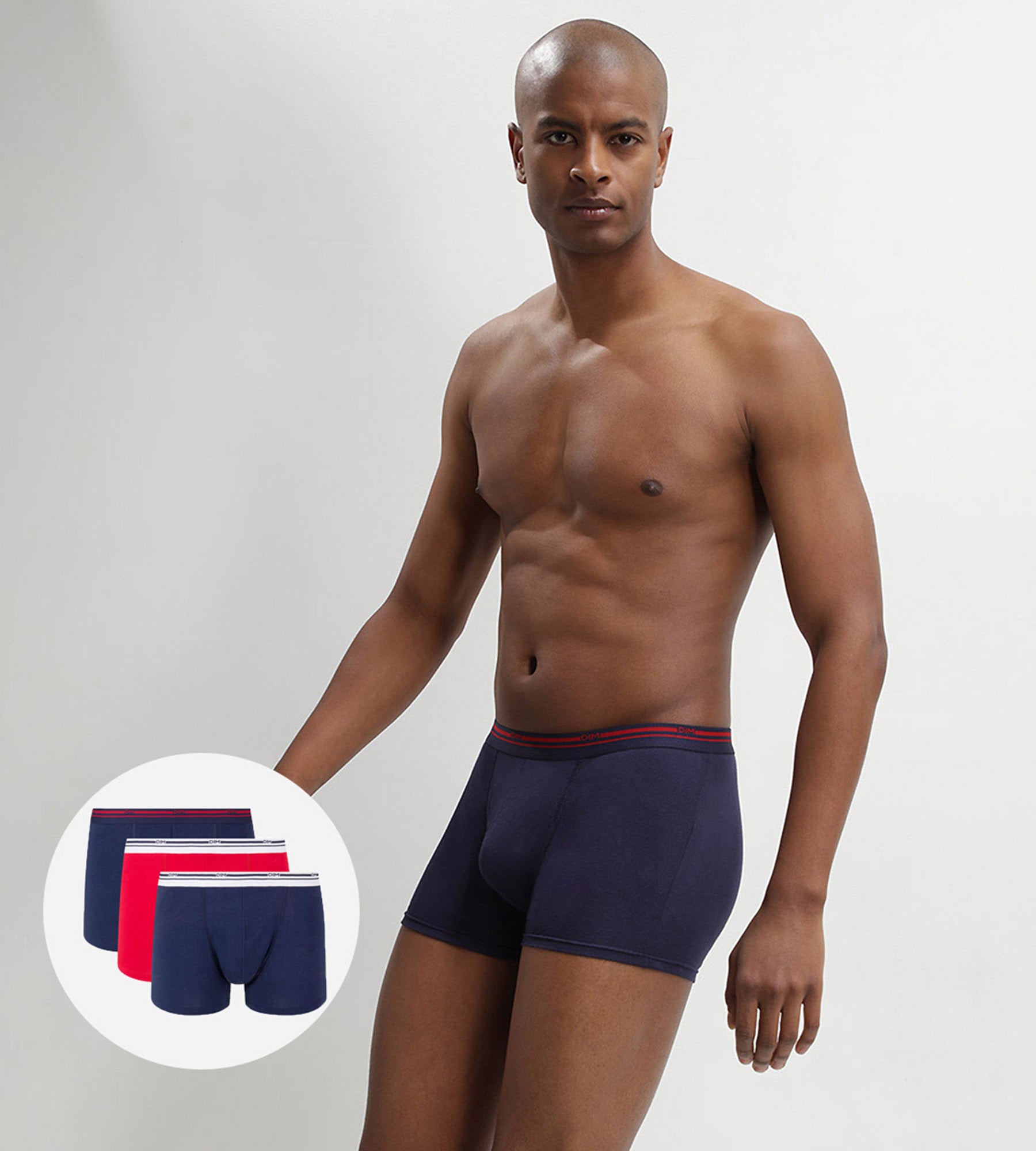 DIM Pack de 3 bóxers de algodón elástico azul denim y rojo Classic Colors