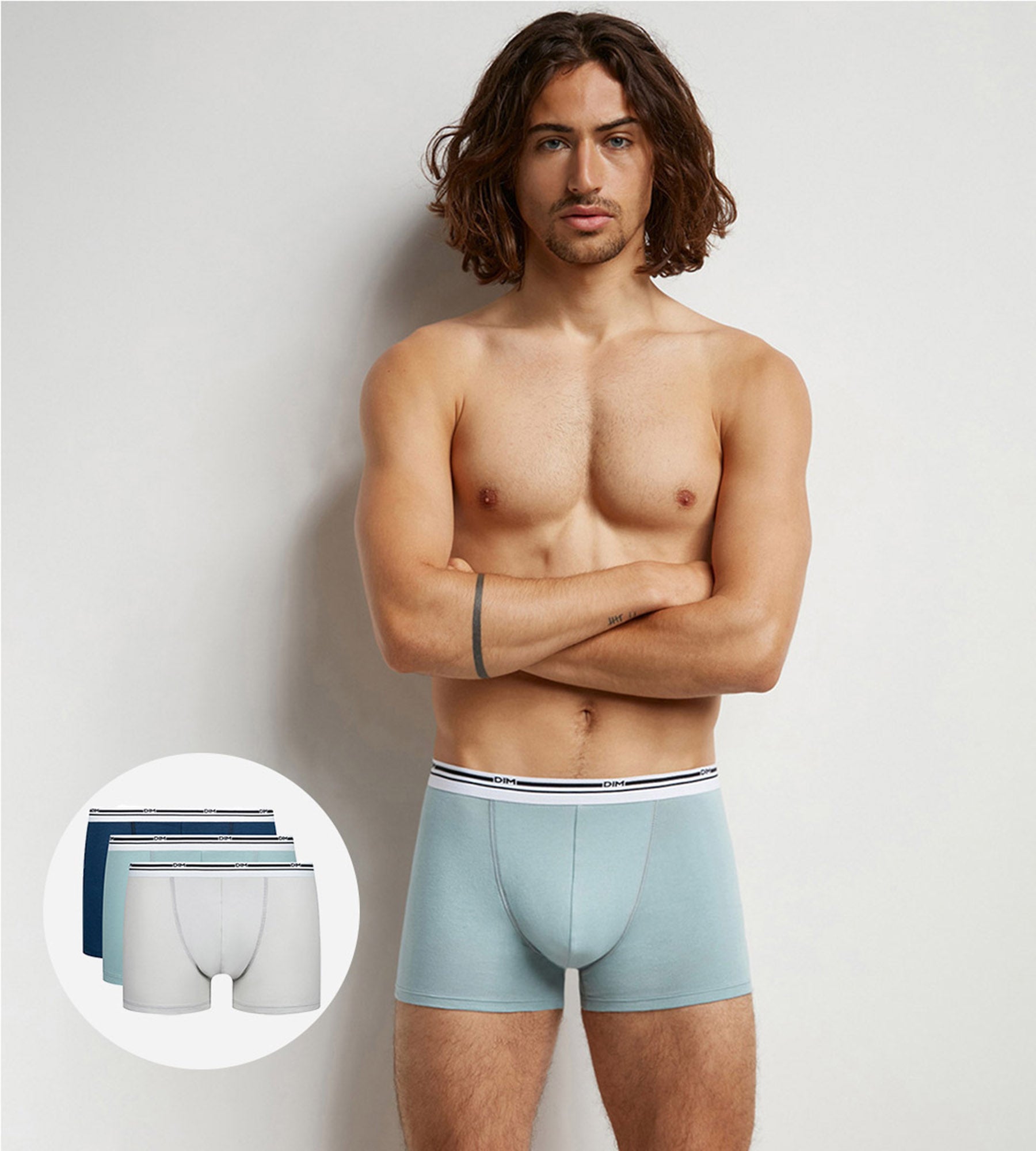 DIM Pack de 3 bóxer de hombre algodón elástico Azul Gris Classic Colors