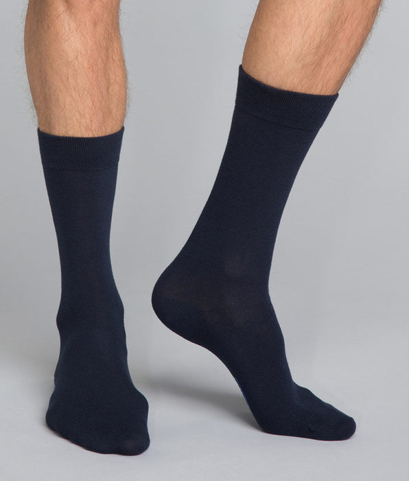 DIM 3 pares de calcetines de media pantorrilla clásicos de algodón azules para hombre Basic Coton