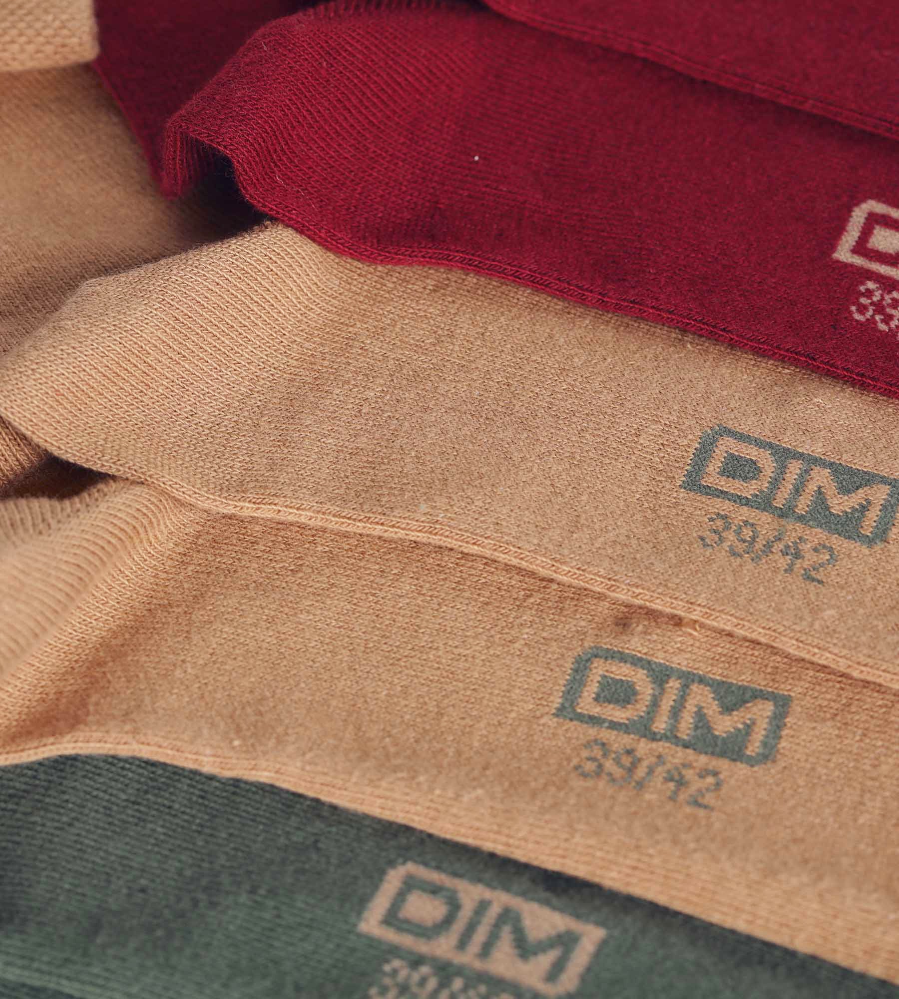 DIM Pack de 3 calcetines de hombre de algodón caqui rojo Dim
