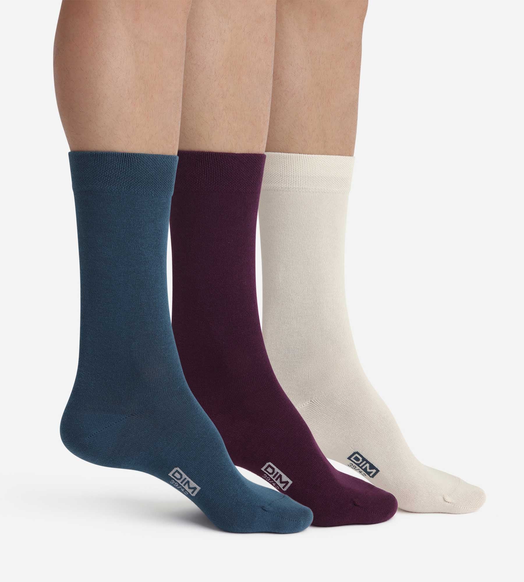 DIM Pack de 3 pares de calcetines de hombre de algodón azul violeta