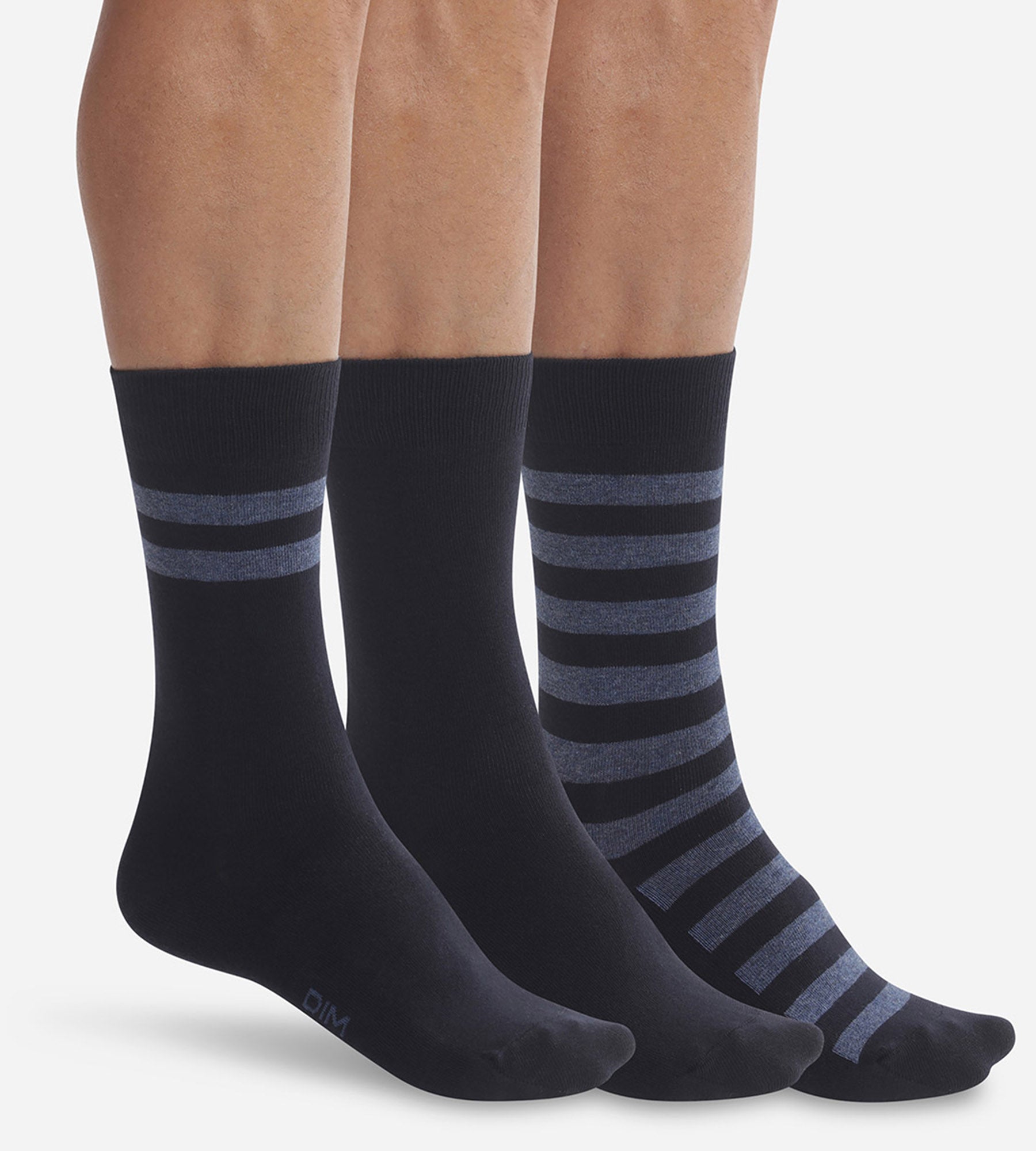 DIM Pack de 3 pares de calcetines azules a rayas para hombre Dim Coton Style