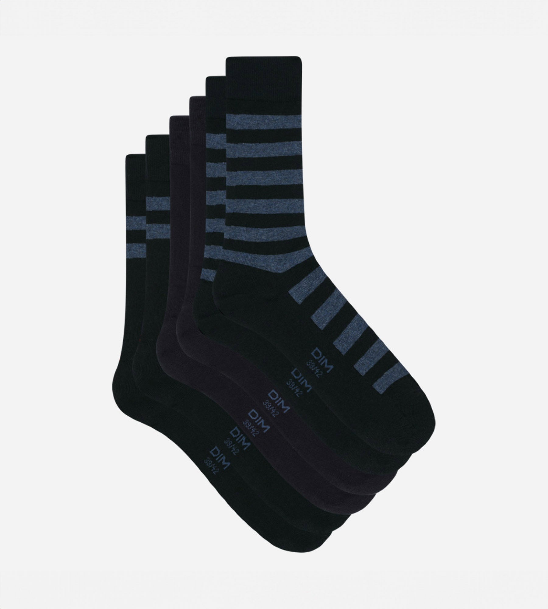 DIM Pack de 3 pares de calcetines azules a rayas para hombre Dim Coton Style