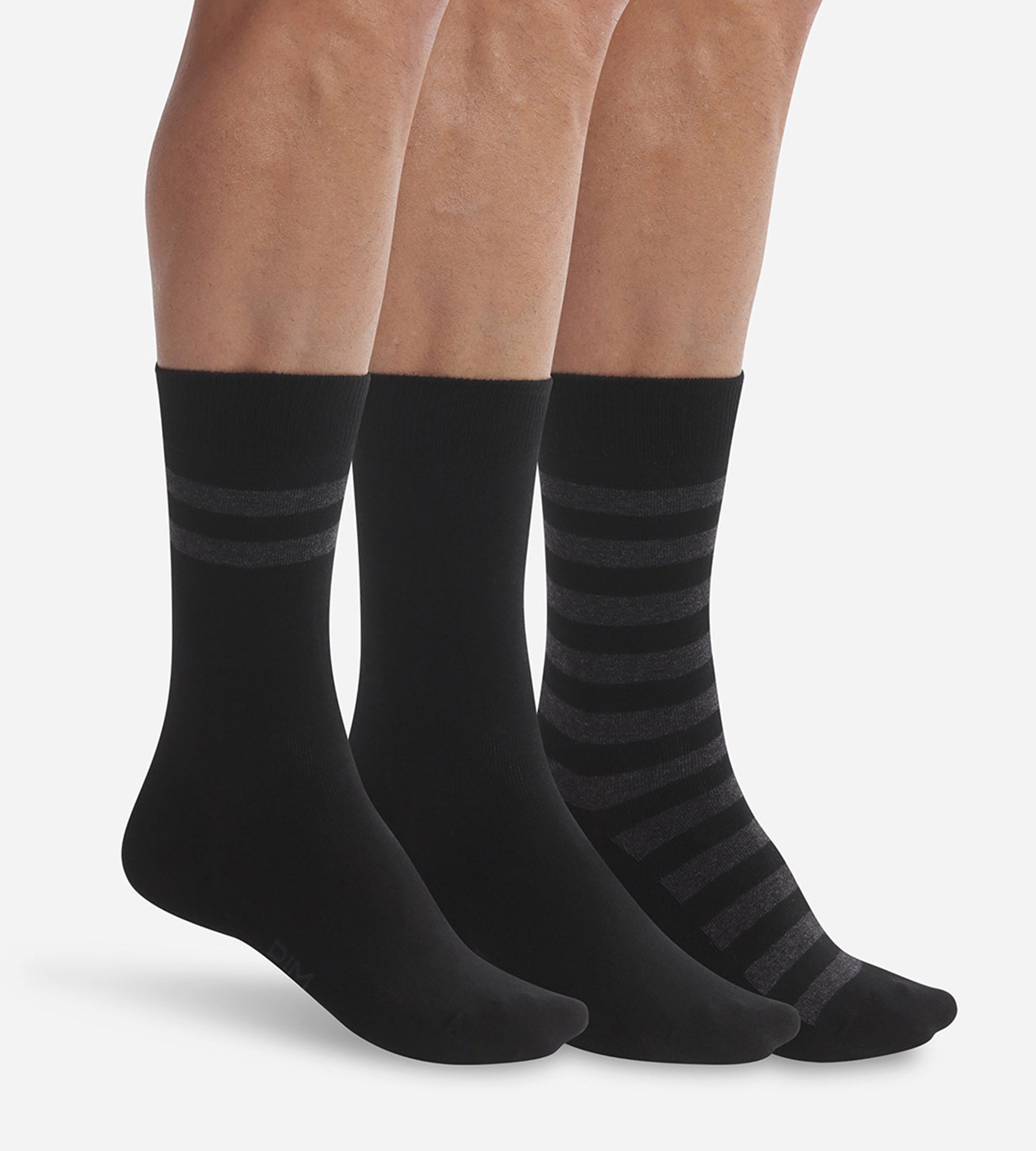 DIM Pack de 3 pares de calcetines negros a rayas para hombre Dim Coton Style
