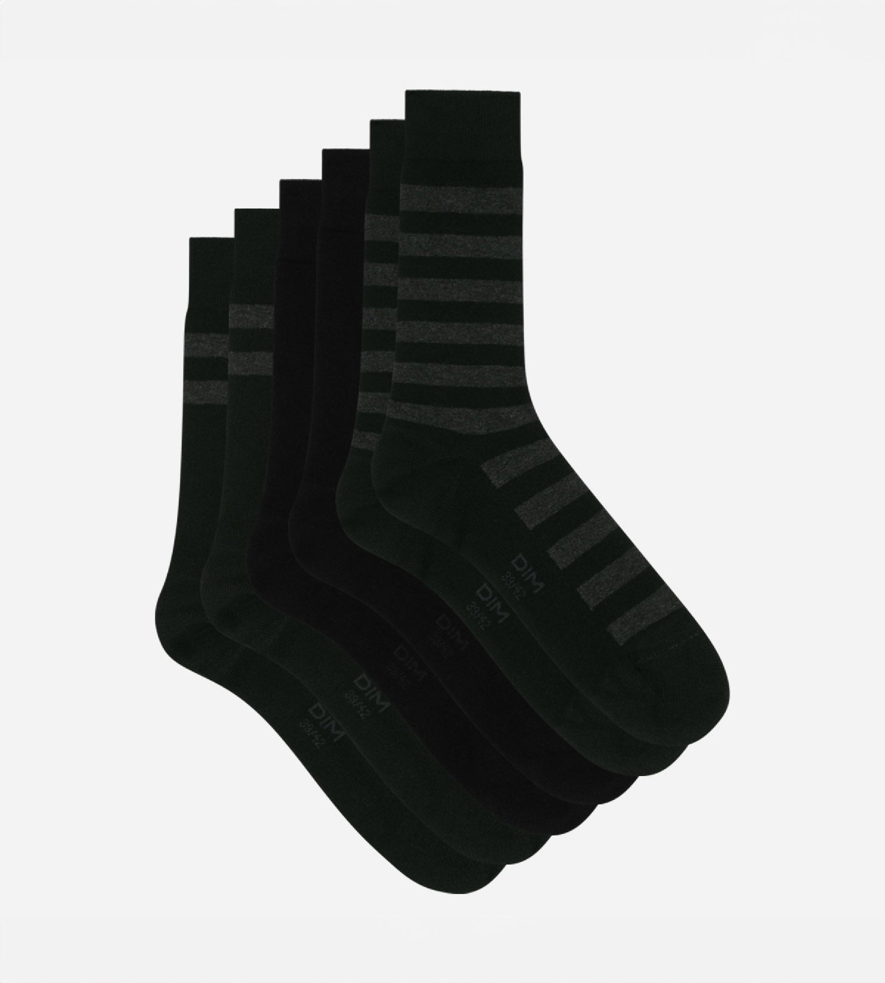 DIM Pack de 3 pares de calcetines negros a rayas para hombre Dim Coton Style