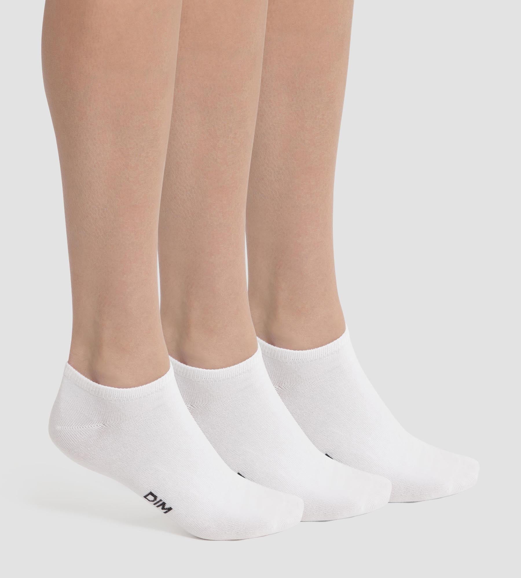 DIM Pack de 3 pares de calcetines para mujer cortos de algodón blanco Dim Coton