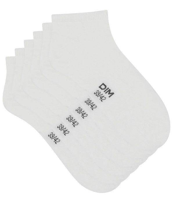 DIM Pack de 3 pares de calcetines para mujer cortos de algodón blanco Dim Coton