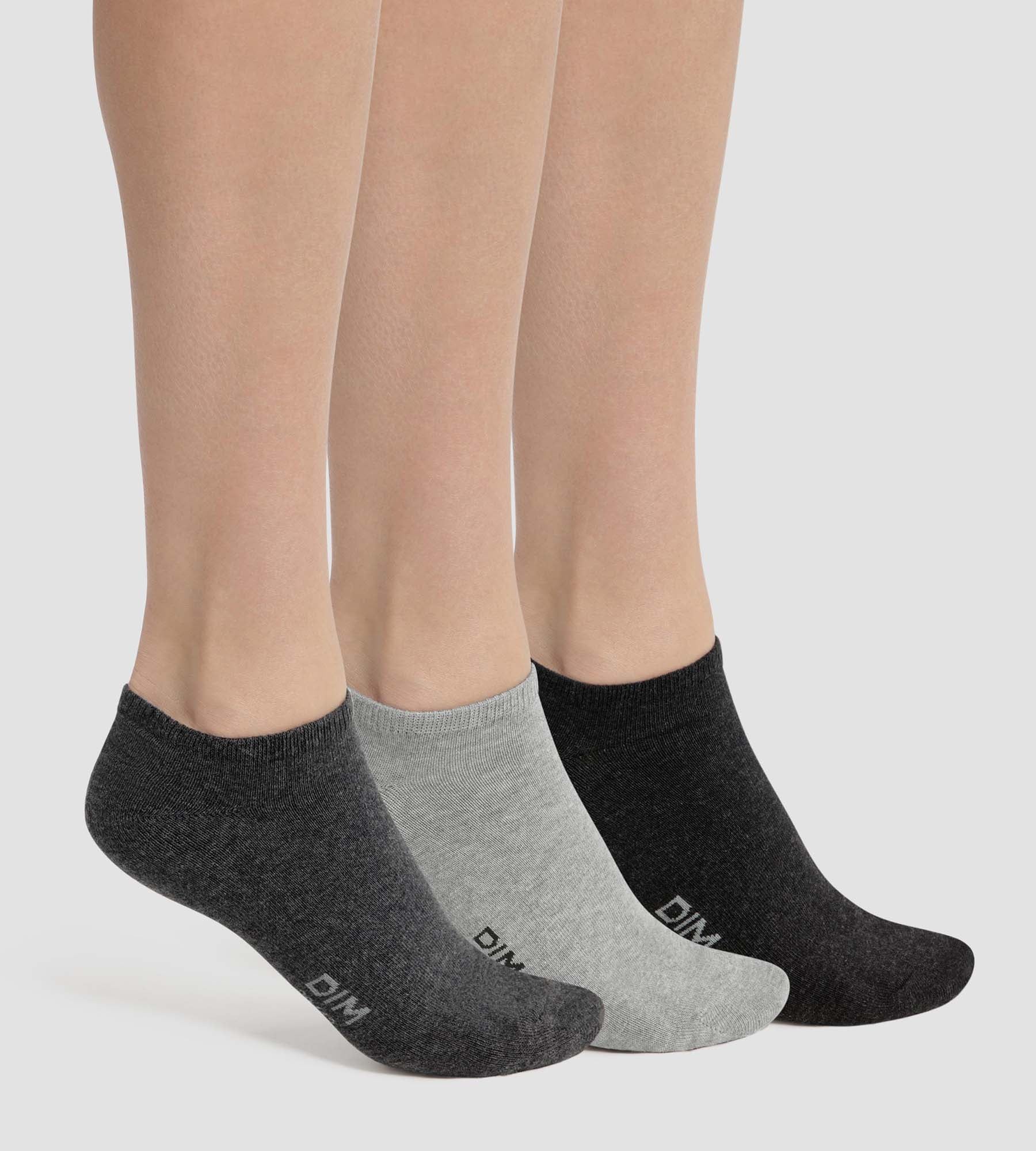 DIM Pack de 3 pares de calcetines para mujer de algodón cortos y grises Dim Coton
