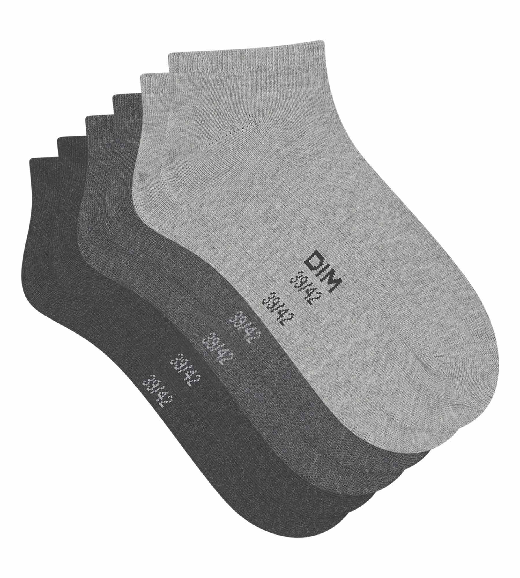 DIM Pack de 3 pares de calcetines para mujer de algodón cortos y grises Dim Coton
