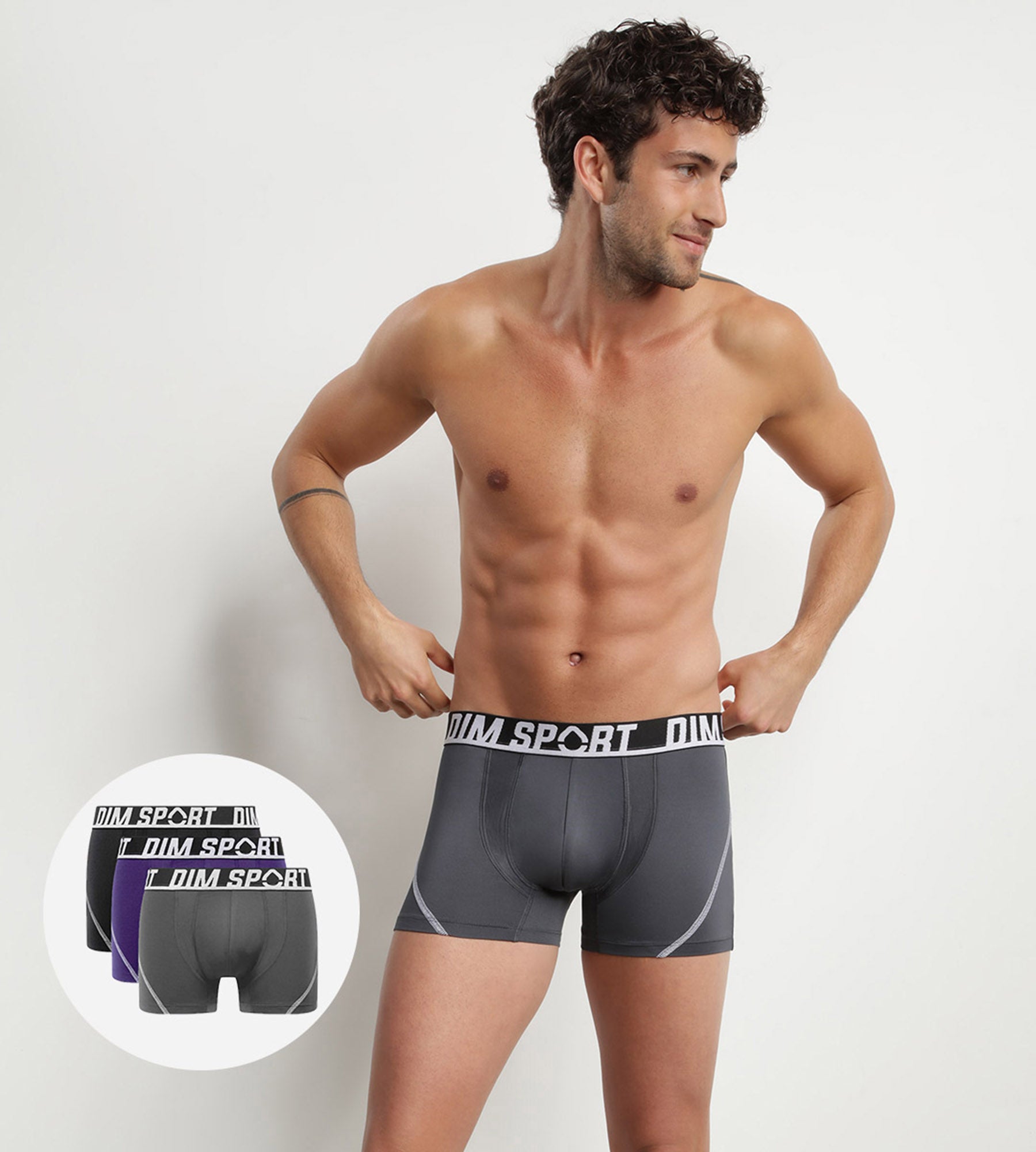 DIM Pack de 3 bóxers de hombre en microfibra termorreguladora Violeta Dim Sport