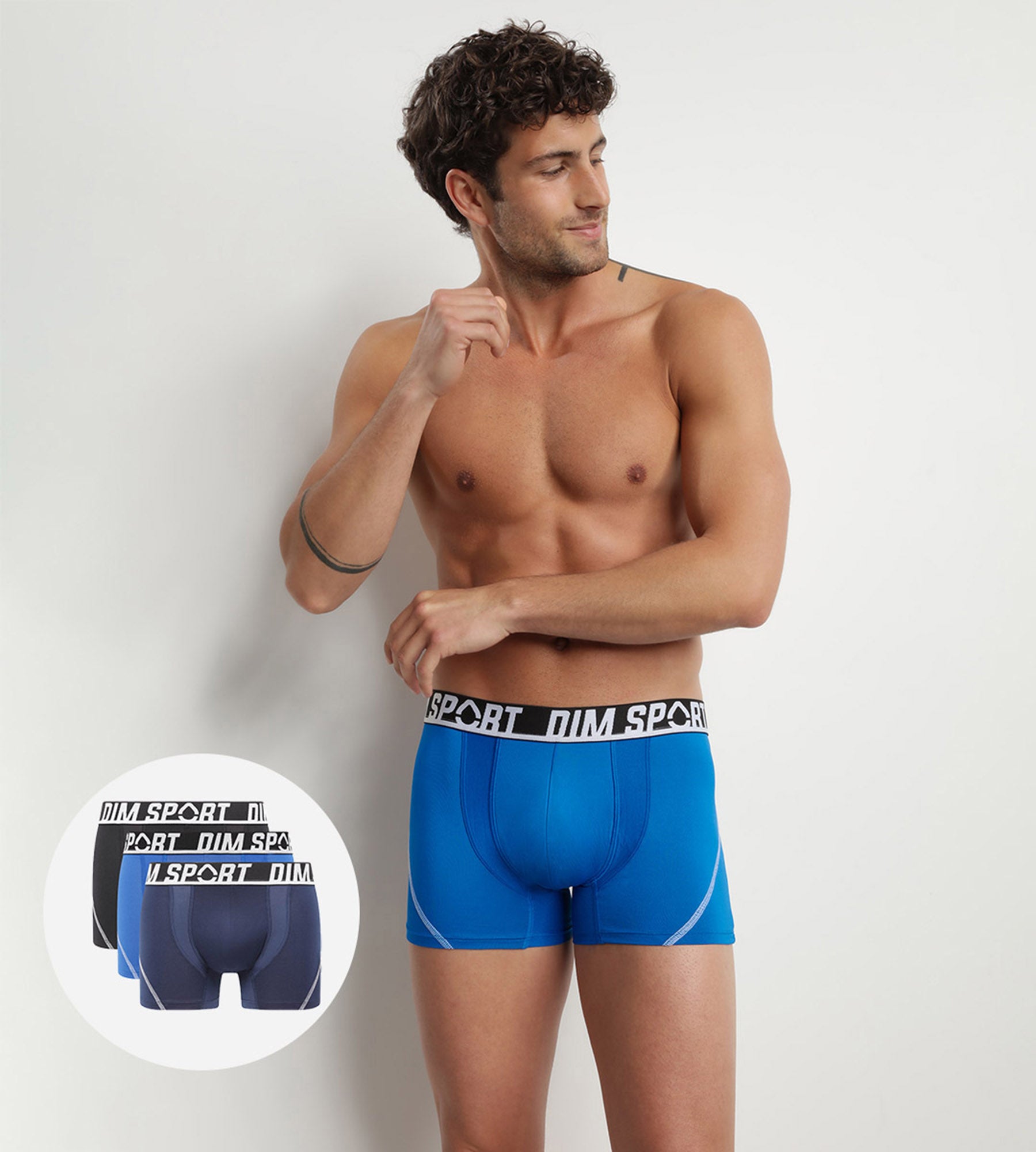 DIM Pack de 3 bóxers de hombre en microfibra termorreguladora Azul Dim Sport